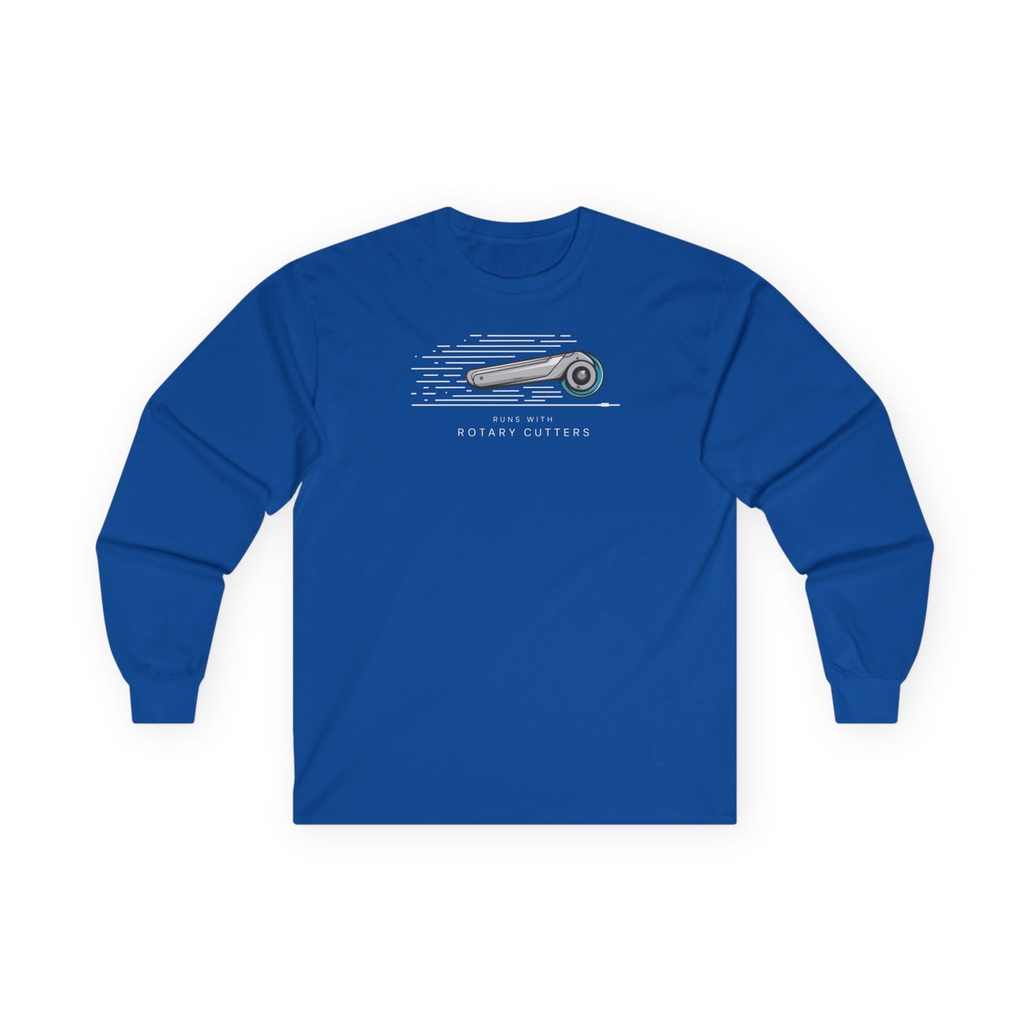 Runs with Rotary Cutters Long-Sleeve Tee – Fun Quilting Humor