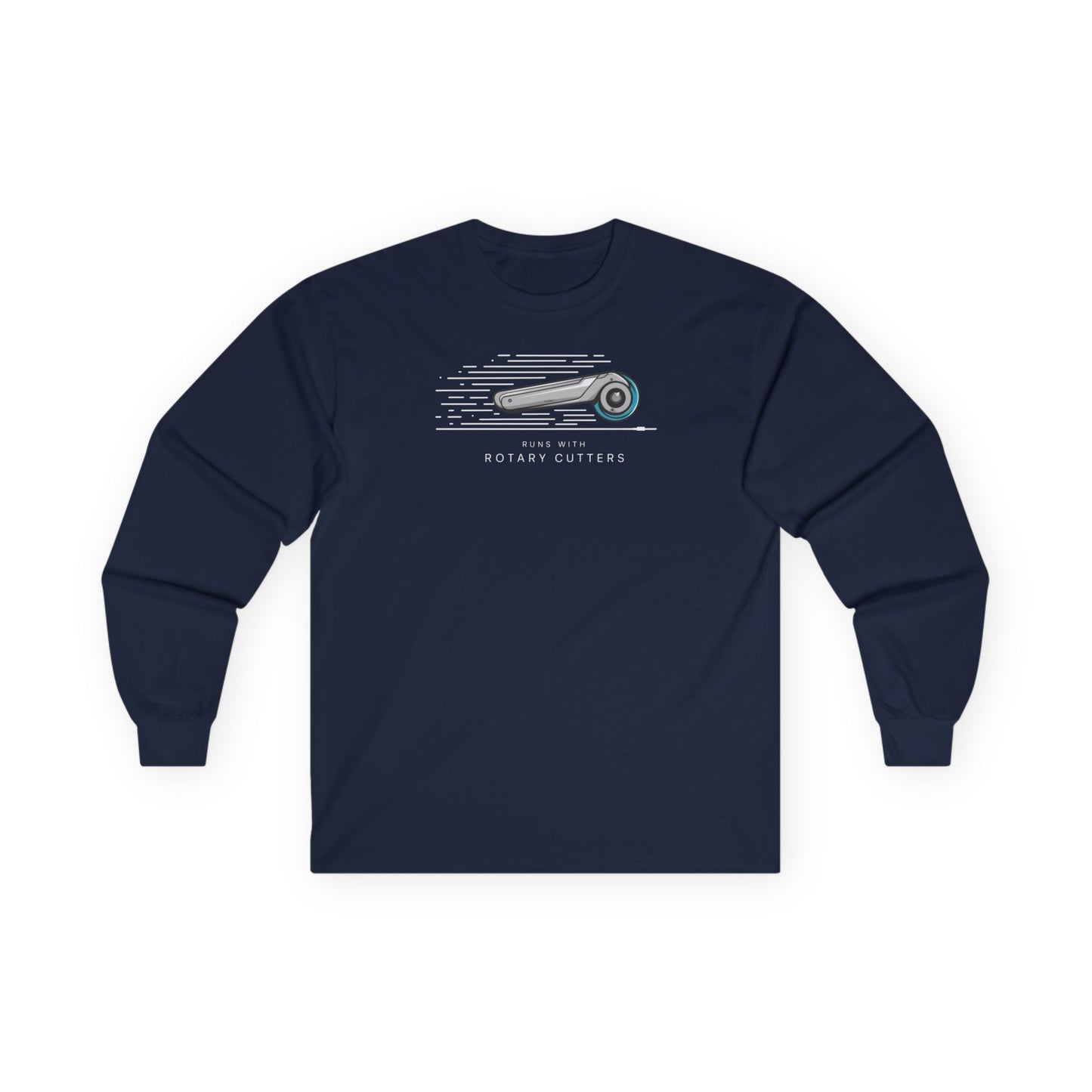 Runs with Rotary Cutters Long-Sleeve Tee – Fun Quilting Humor