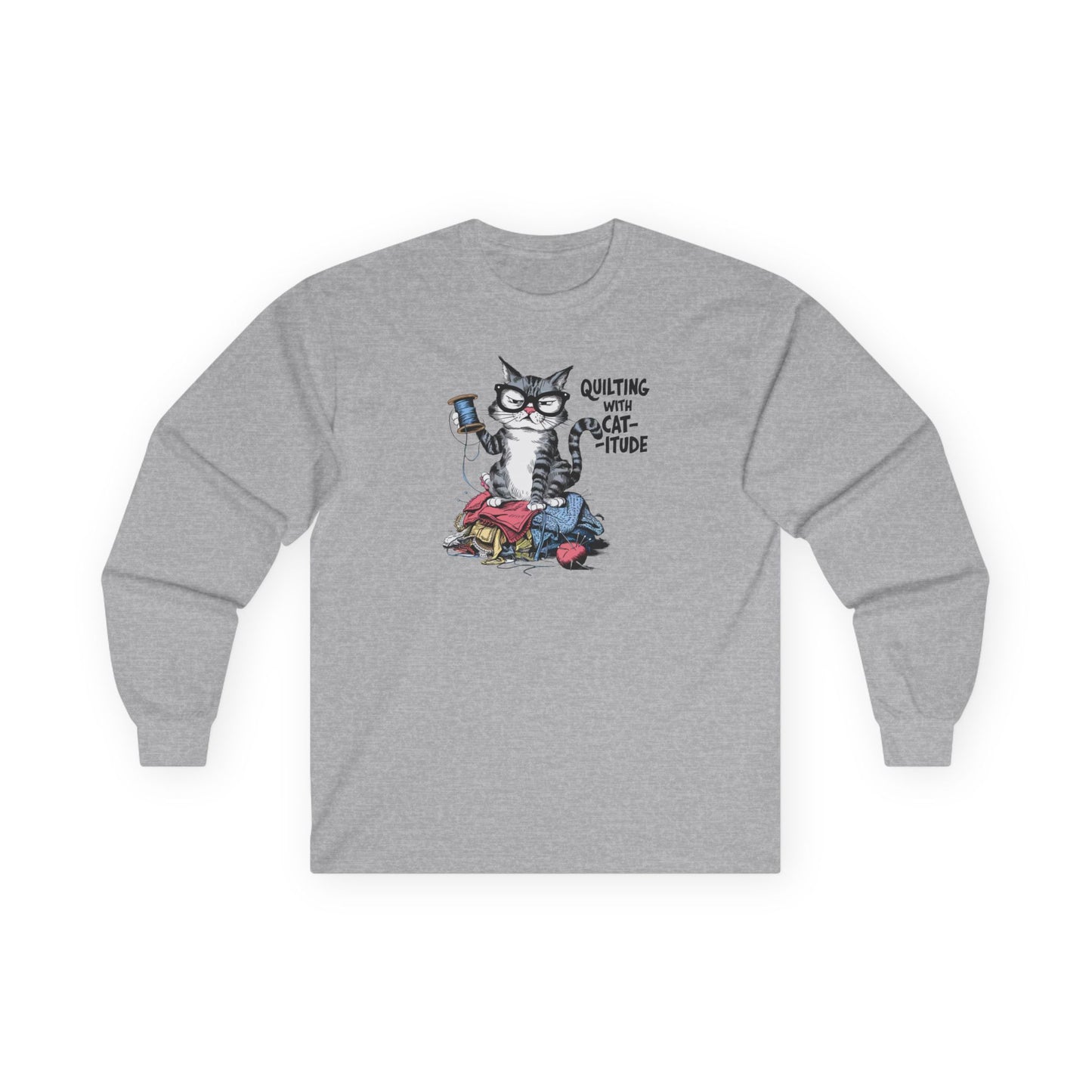 Quilting with Cat-itude Long-Sleeve Tee – Funny Quilting Cat Shirt
