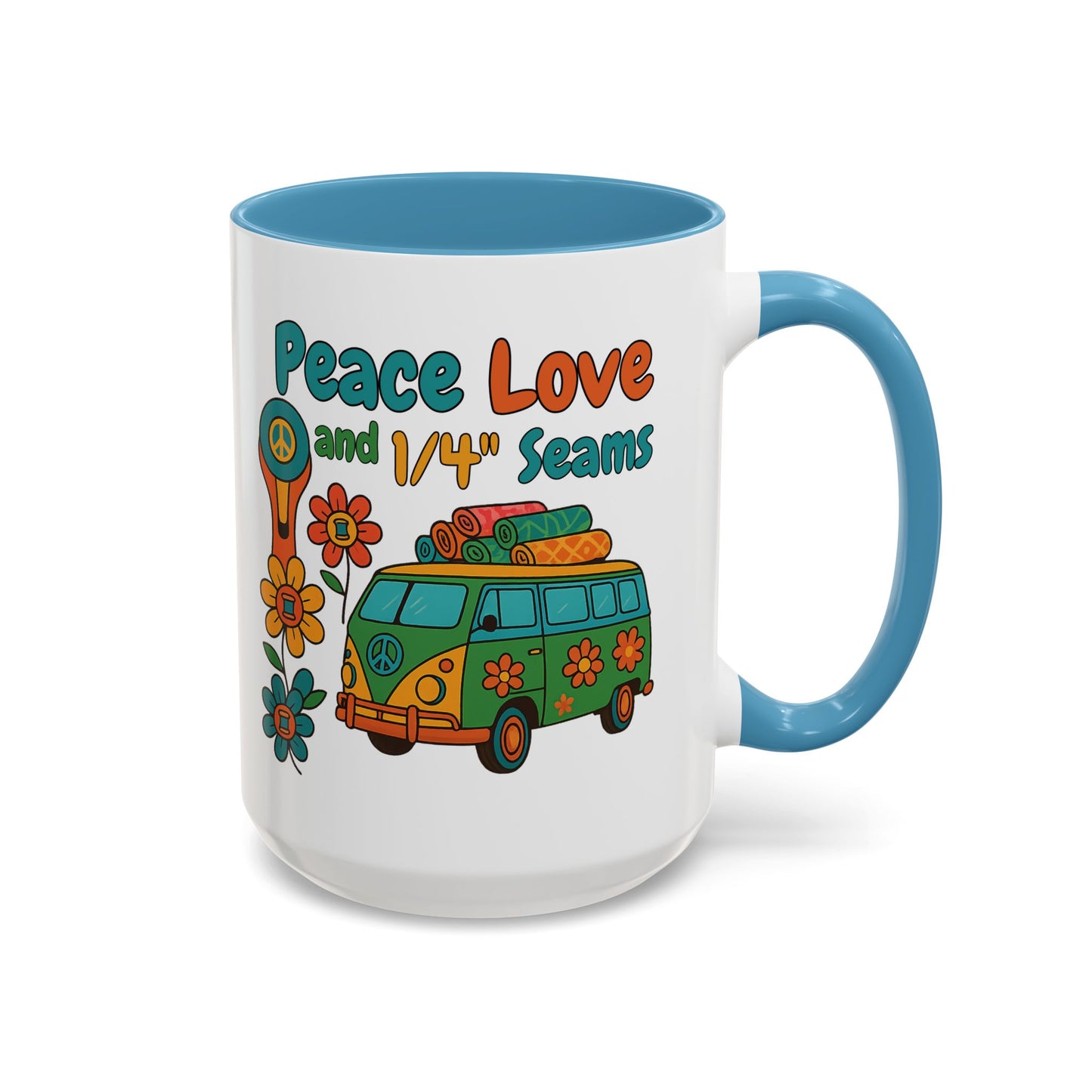 Peace Love and 1/4" Seams – Groovy Quilting Ceramic Mug for Retro Stitchers