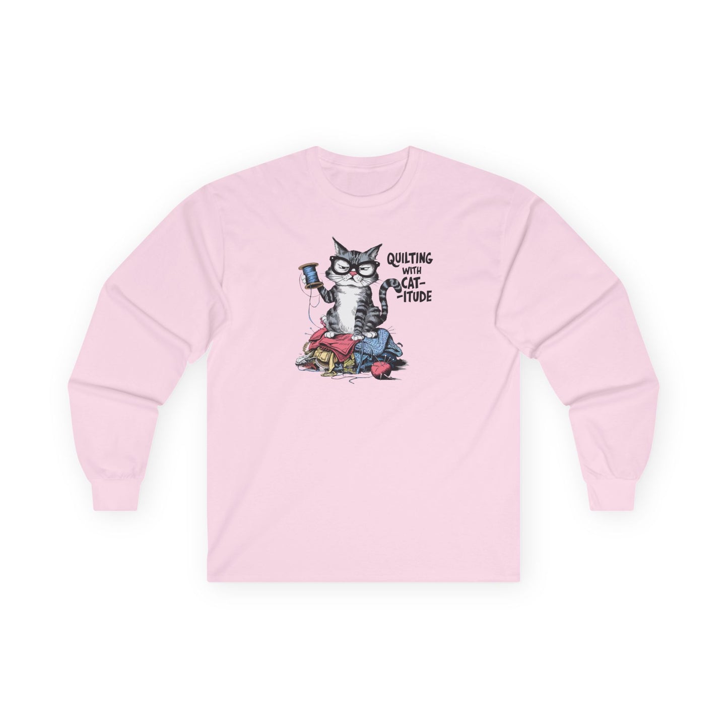 Quilting with Cat-itude Long-Sleeve Tee – Funny Quilting Cat Shirt