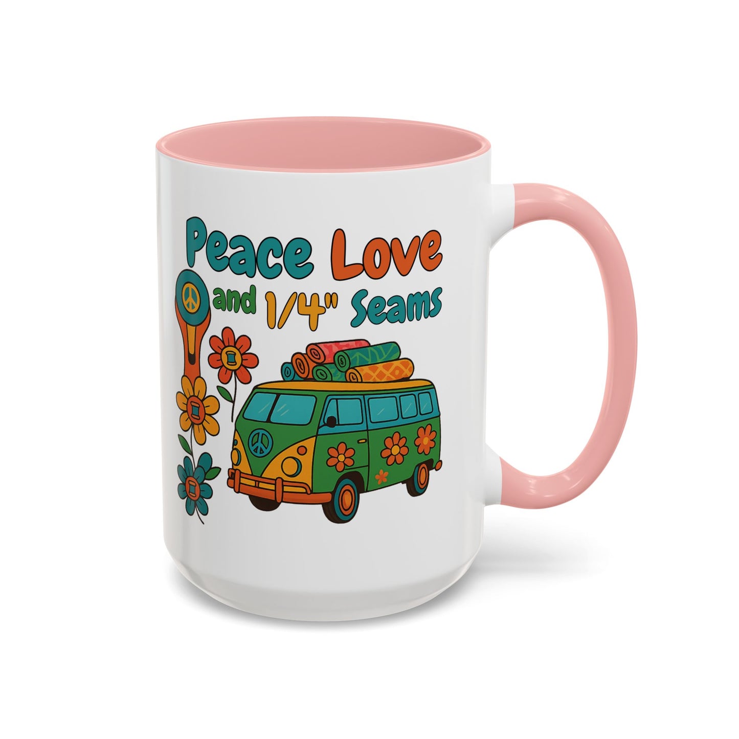 Peace Love and 1/4" Seams – Groovy Quilting Ceramic Mug for Retro Stitchers
