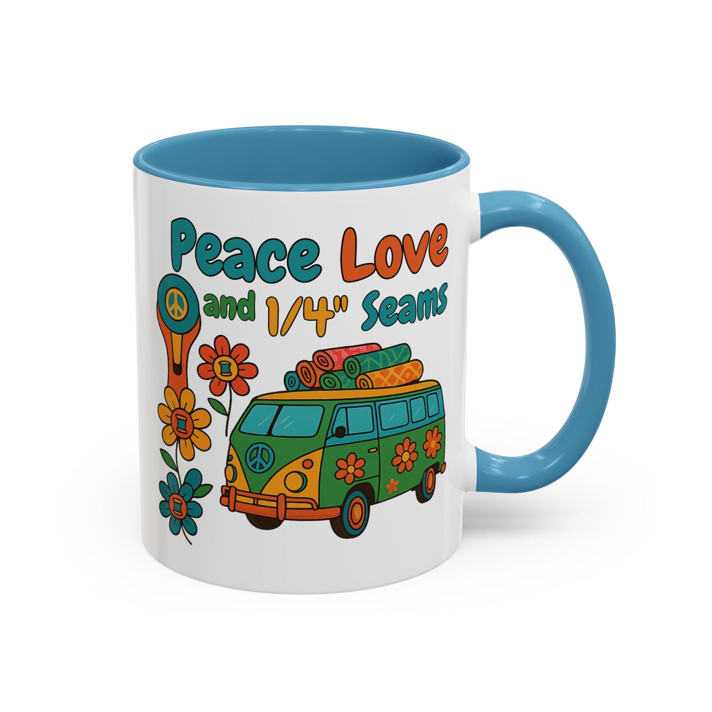 Peace Love and 1/4" Seams – Groovy Quilting Ceramic Mug for Retro Stitchers