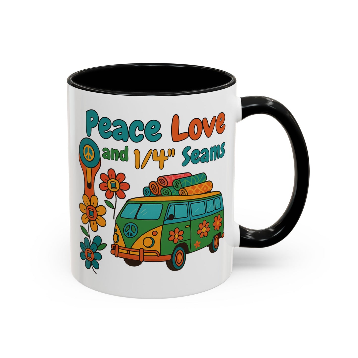 Peace Love and 1/4" Seams – Groovy Quilting Ceramic Mug for Retro Stitchers