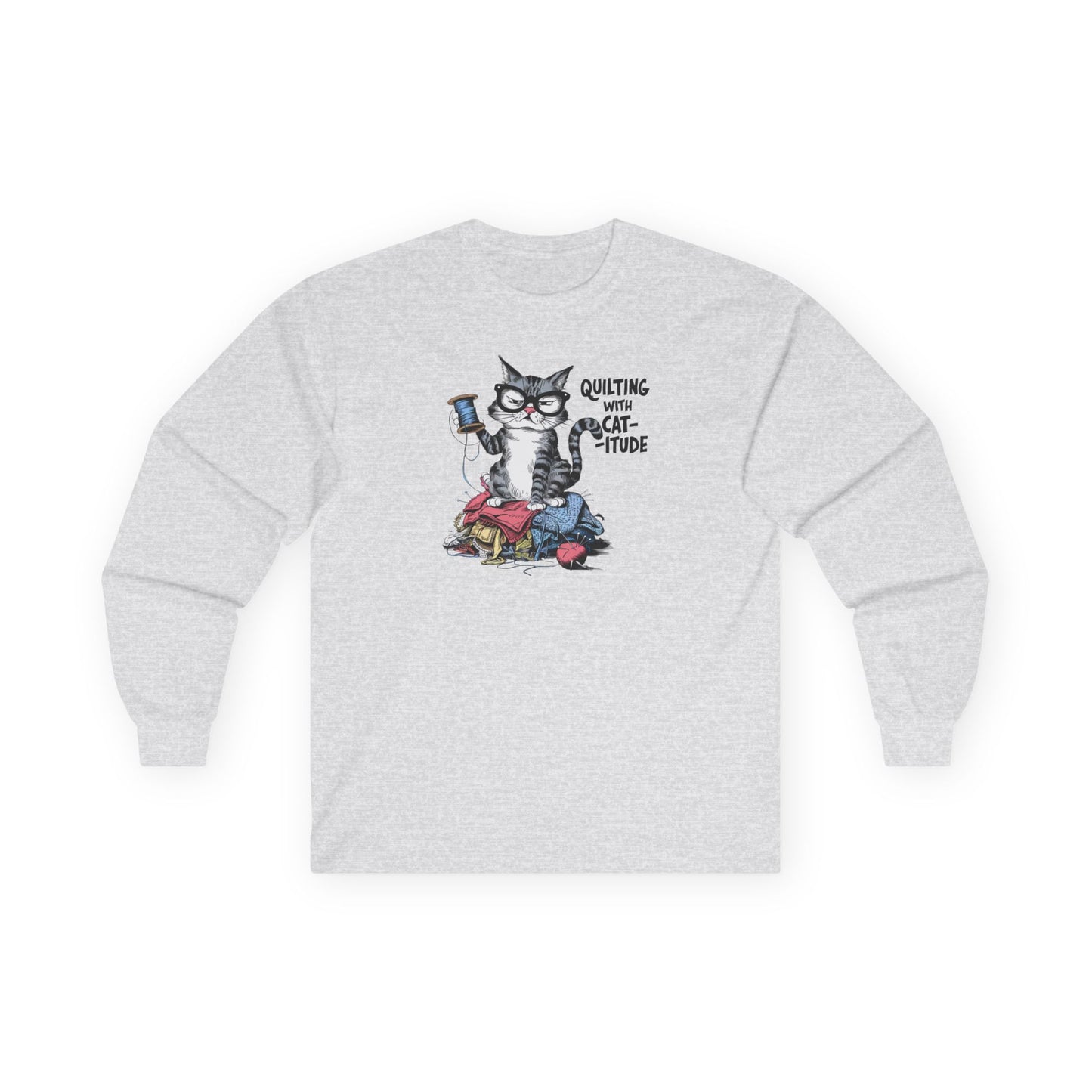 Quilting with Cat-itude Long-Sleeve Tee – Funny Quilting Cat Shirt