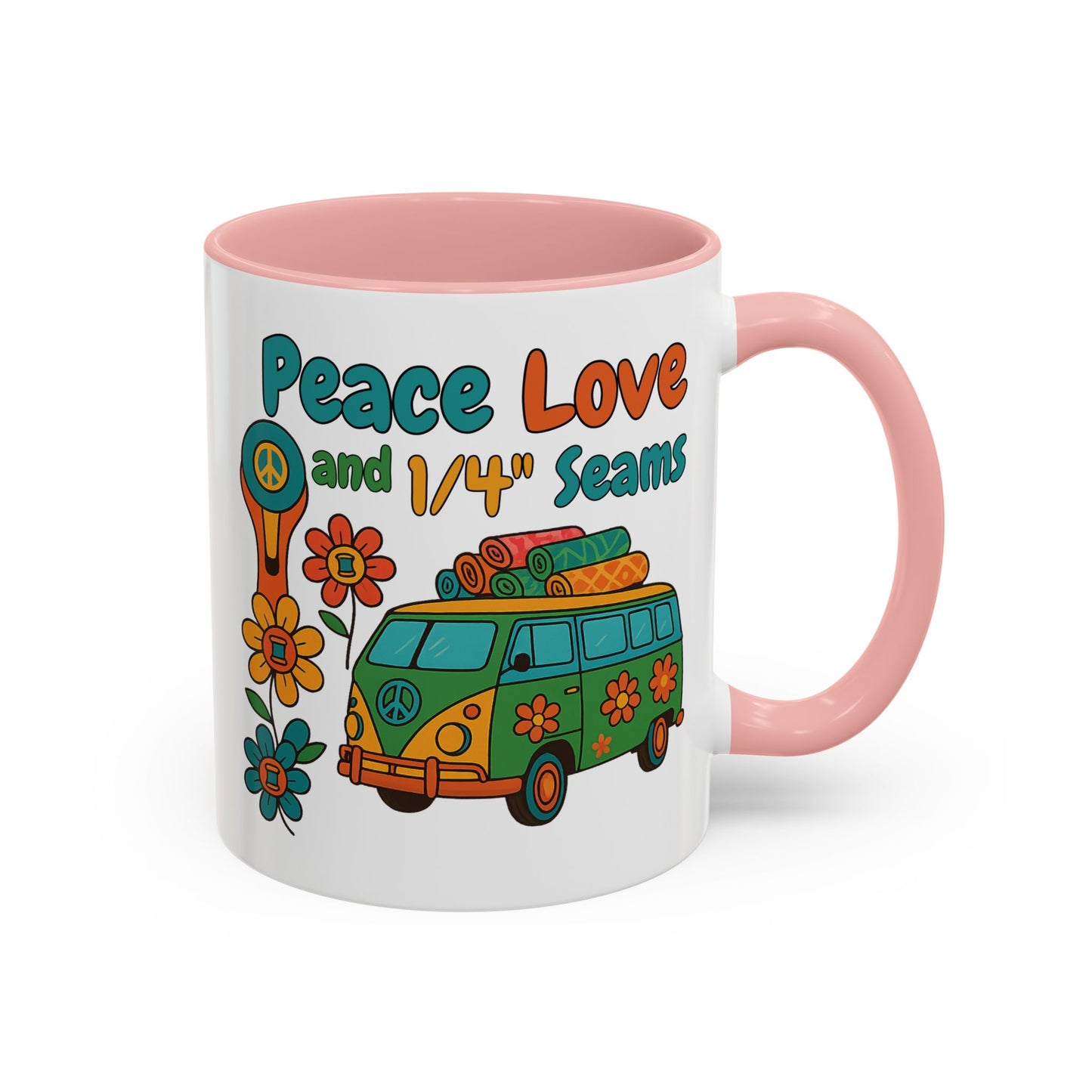 Peace Love and 1/4" Seams – Groovy Quilting Ceramic Mug for Retro Stitchers