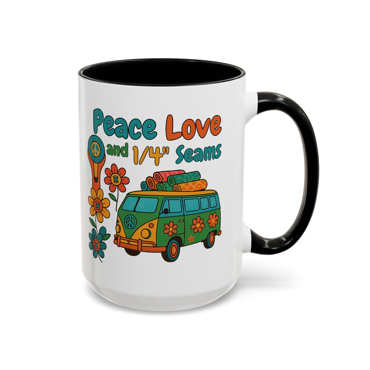 Peace Love and 1/4" Seams – Groovy Quilting Ceramic Mug for Retro Stitchers