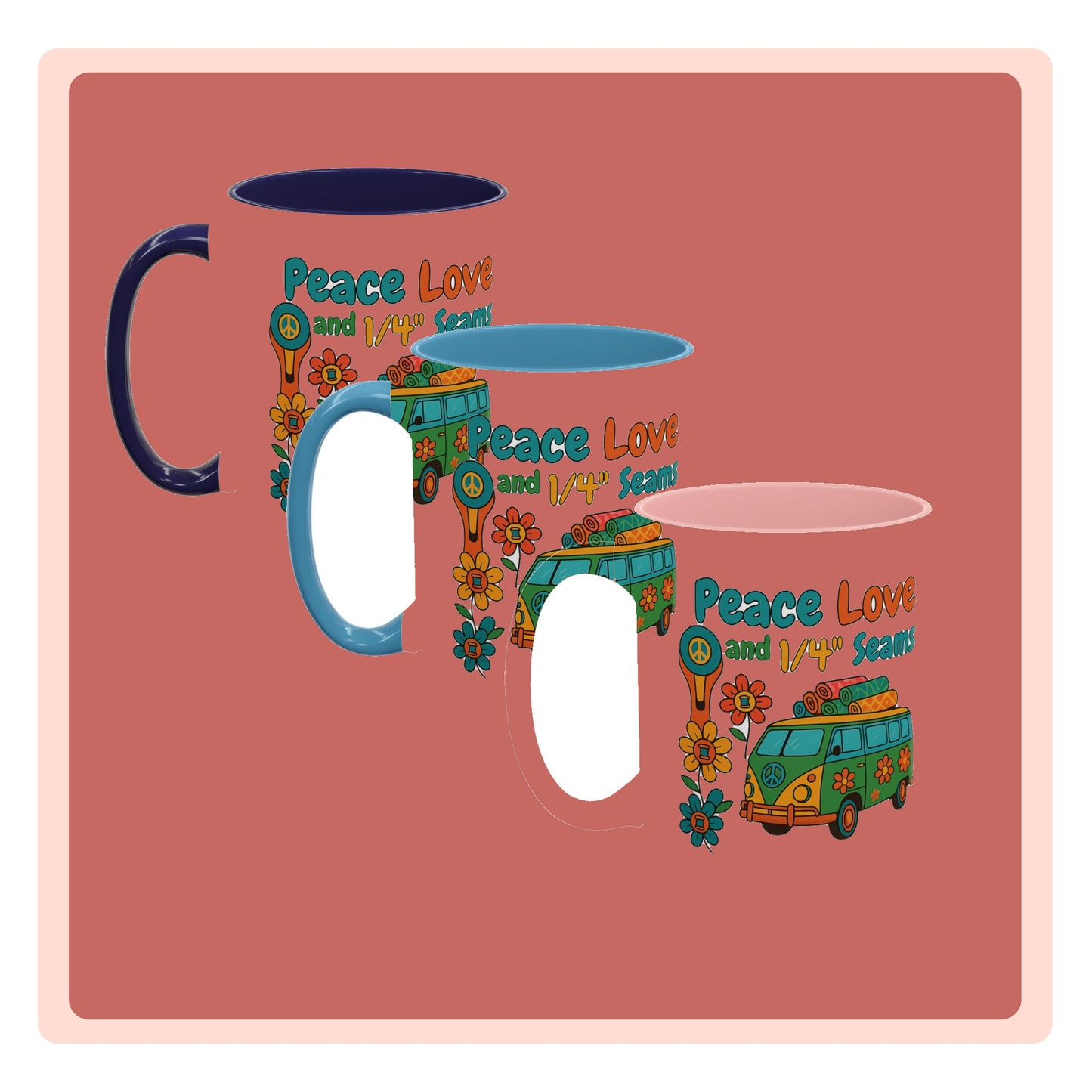 Peace Love and 1/4" Seams – Groovy Quilting Ceramic Mug for Retro Stitchers