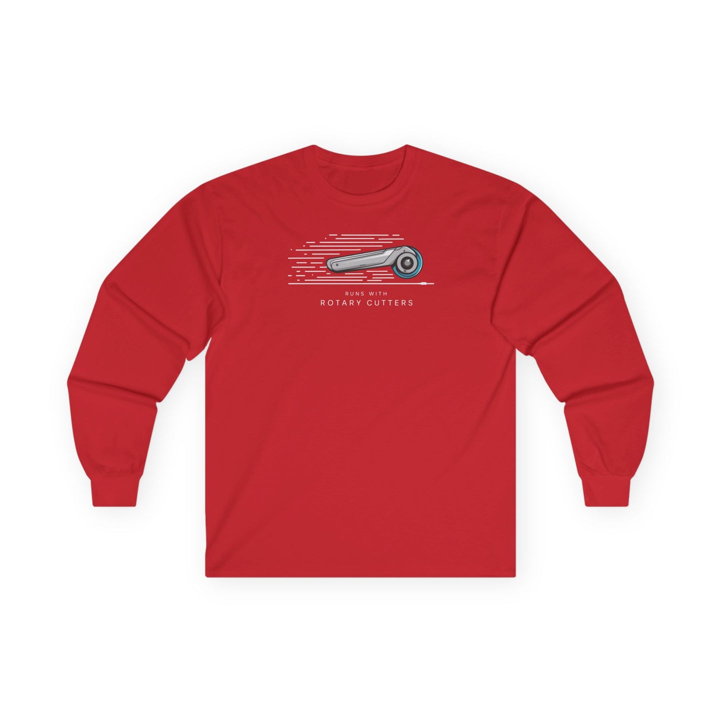 Runs with Rotary Cutters Long-Sleeve Tee – Fun Quilting Humor