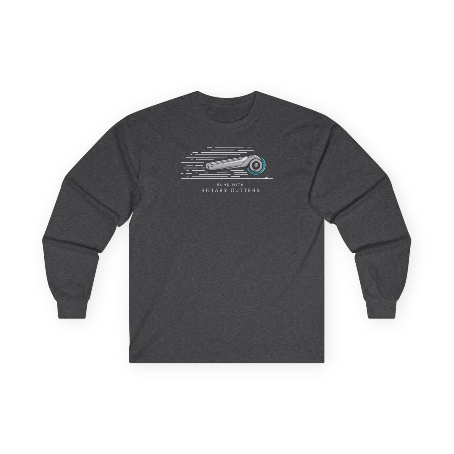 Runs with Rotary Cutters Long-Sleeve Tee – Fun Quilting Humor