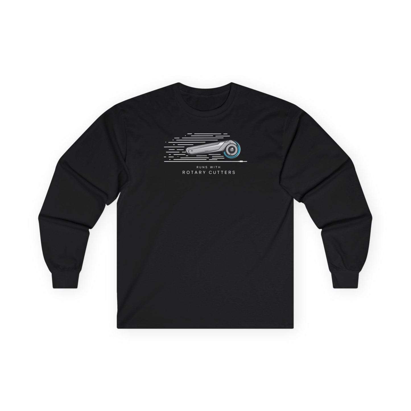 Runs with Rotary Cutters Long-Sleeve Tee – Fun Quilting Humor