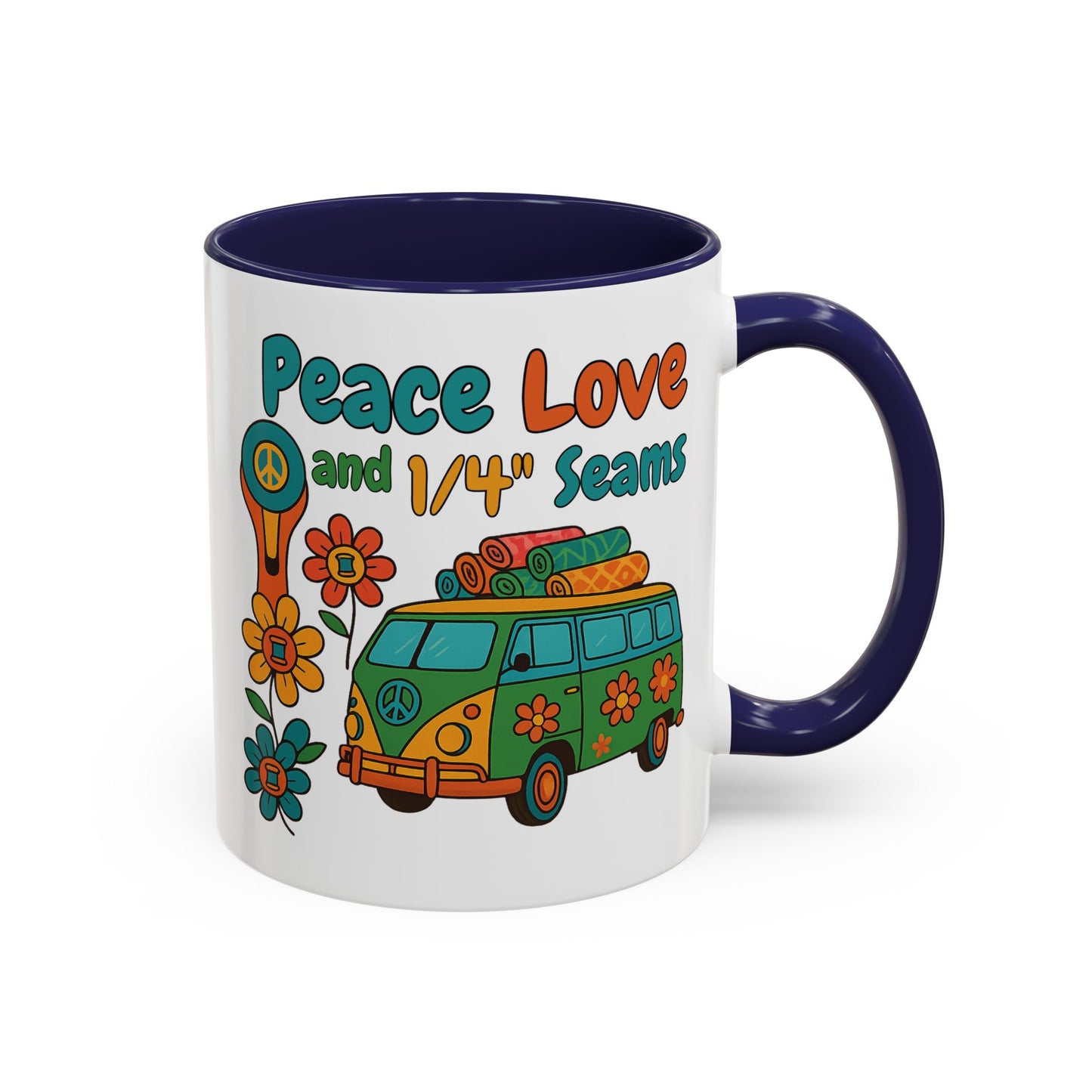 Peace Love and 1/4" Seams – Groovy Quilting Ceramic Mug for Retro Stitchers