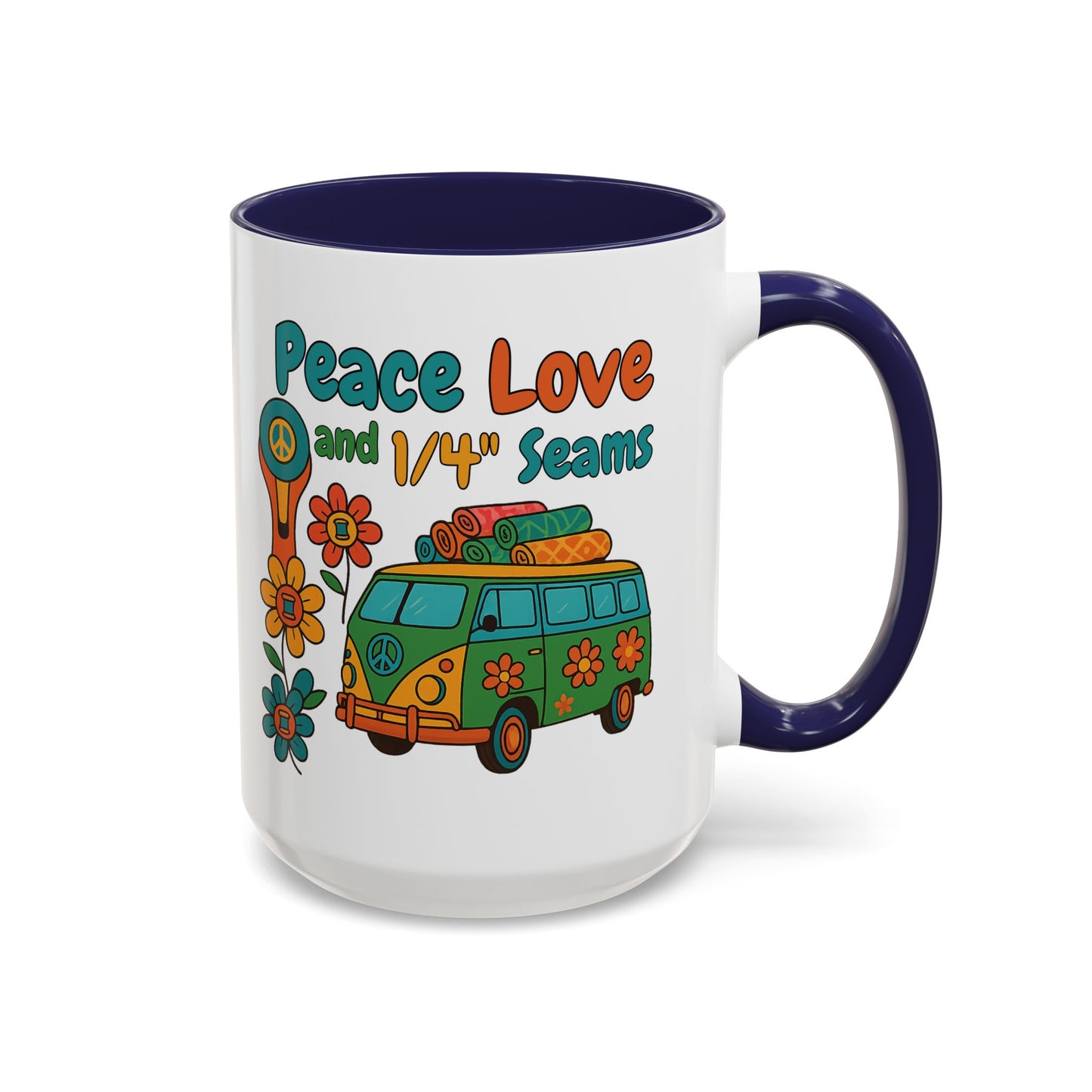 Peace Love and 1/4" Seams – Groovy Quilting Ceramic Mug for Retro Stitchers