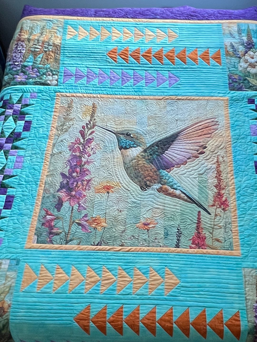 Hummingbird Garden Quilt Panel – Vibrant Floral & Bird Design | 100% Cotton (36" x 42")