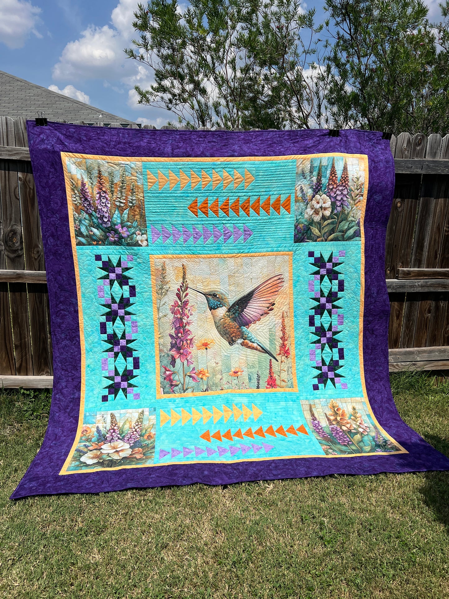 Hummingbird Garden Quilt Panel – Vibrant Floral & Bird Design | 100% Cotton (36" x 42")