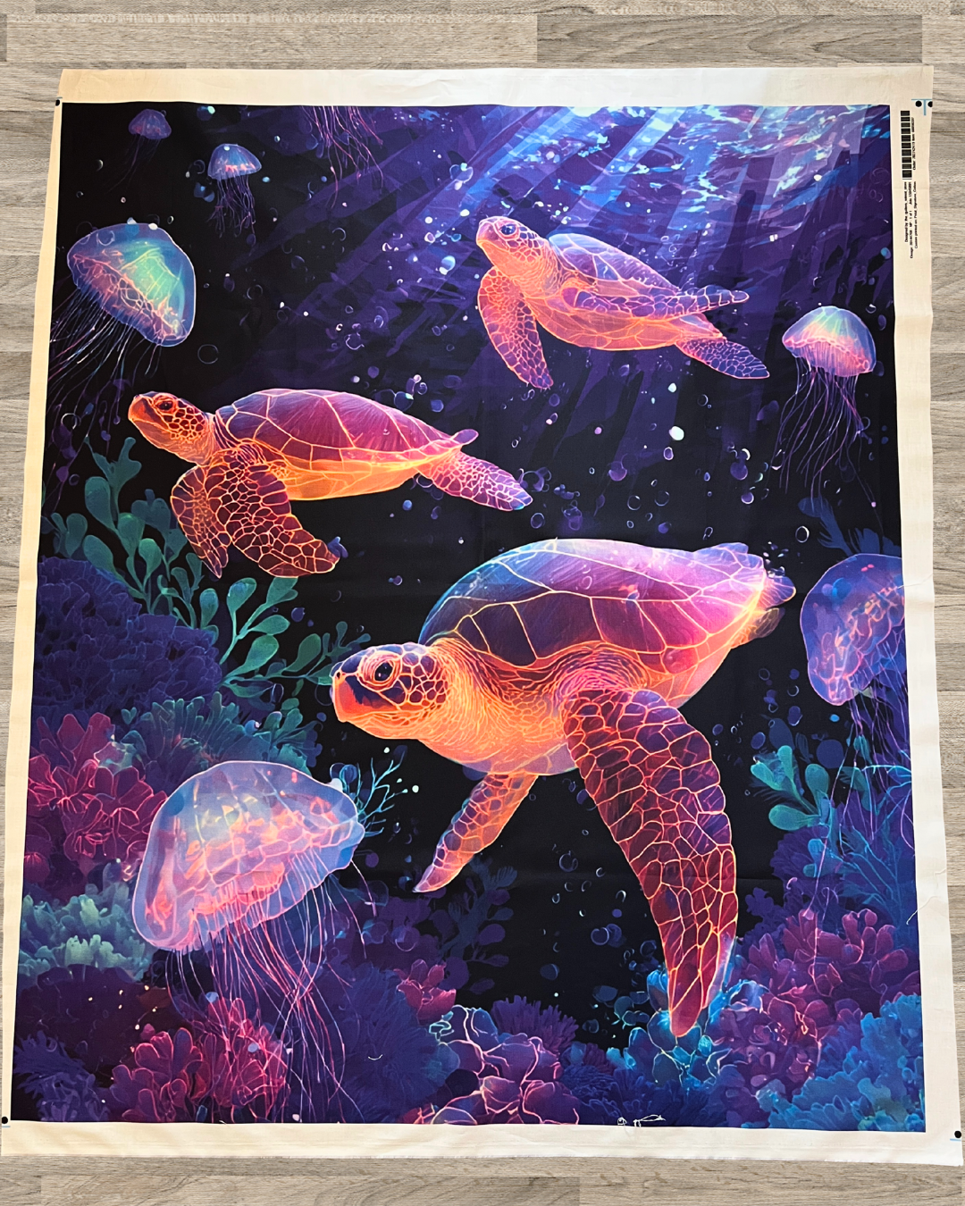 Sea Turtle Glow Quilt Panel – 100% Cotton | 36" x 42"