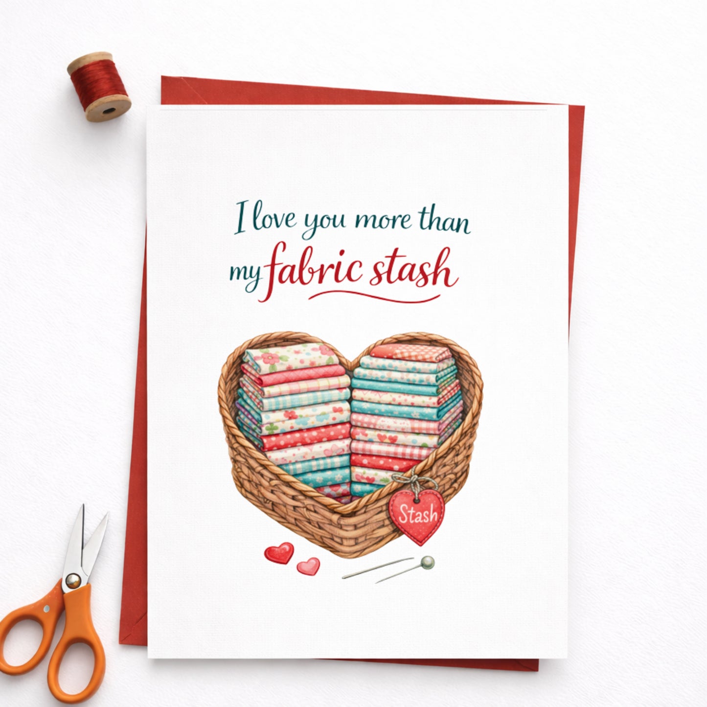 I Love You More Than My Fabric Stash – Funny Quilting Galentine / Valentine / Friendship Card for Quilters