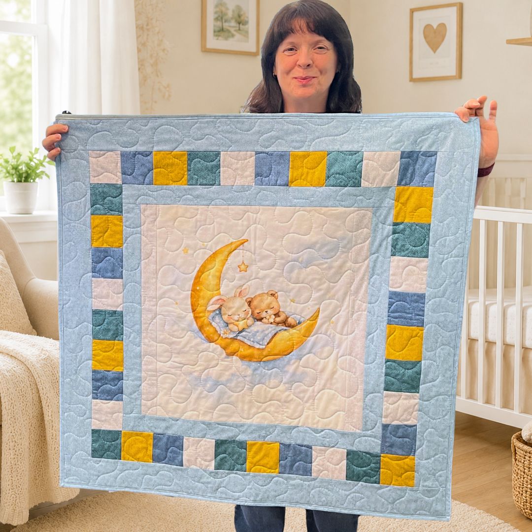 Moonlit Bunny & Bear Baby Quilt Panel + Pattern
