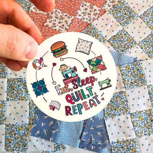 Eat Sleep Quilt Repeat Sticker – Fun Quilting Vinyl Sticker for Crafters & Fabric Lovers