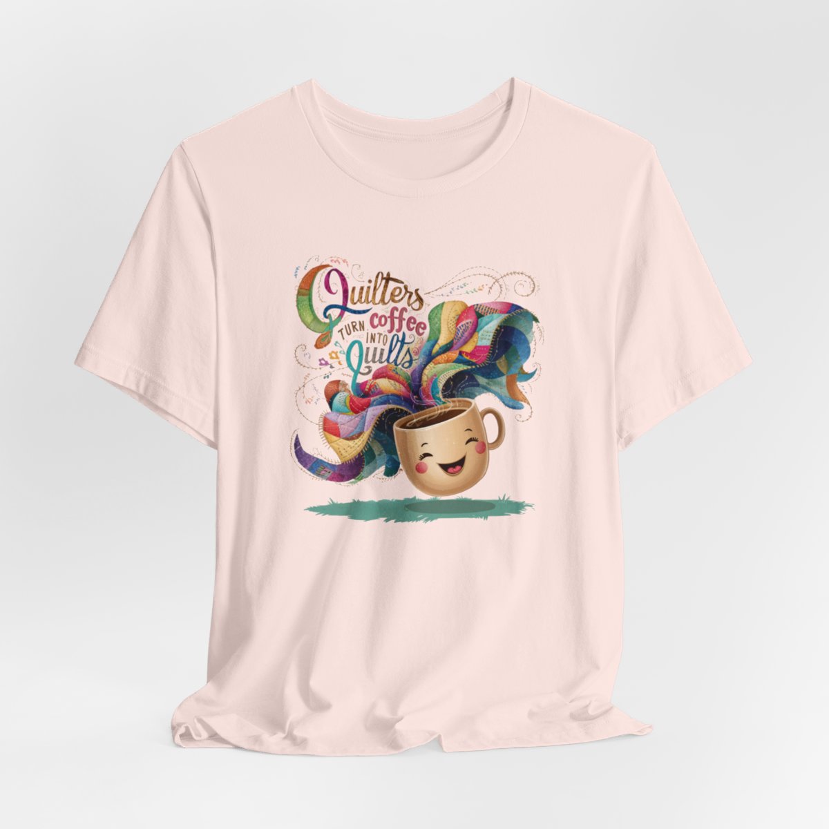 Assorted 'Quilters Turn Coffee Into Quilts' themed funny quilting t-shirts and gifts for quilters from the collection