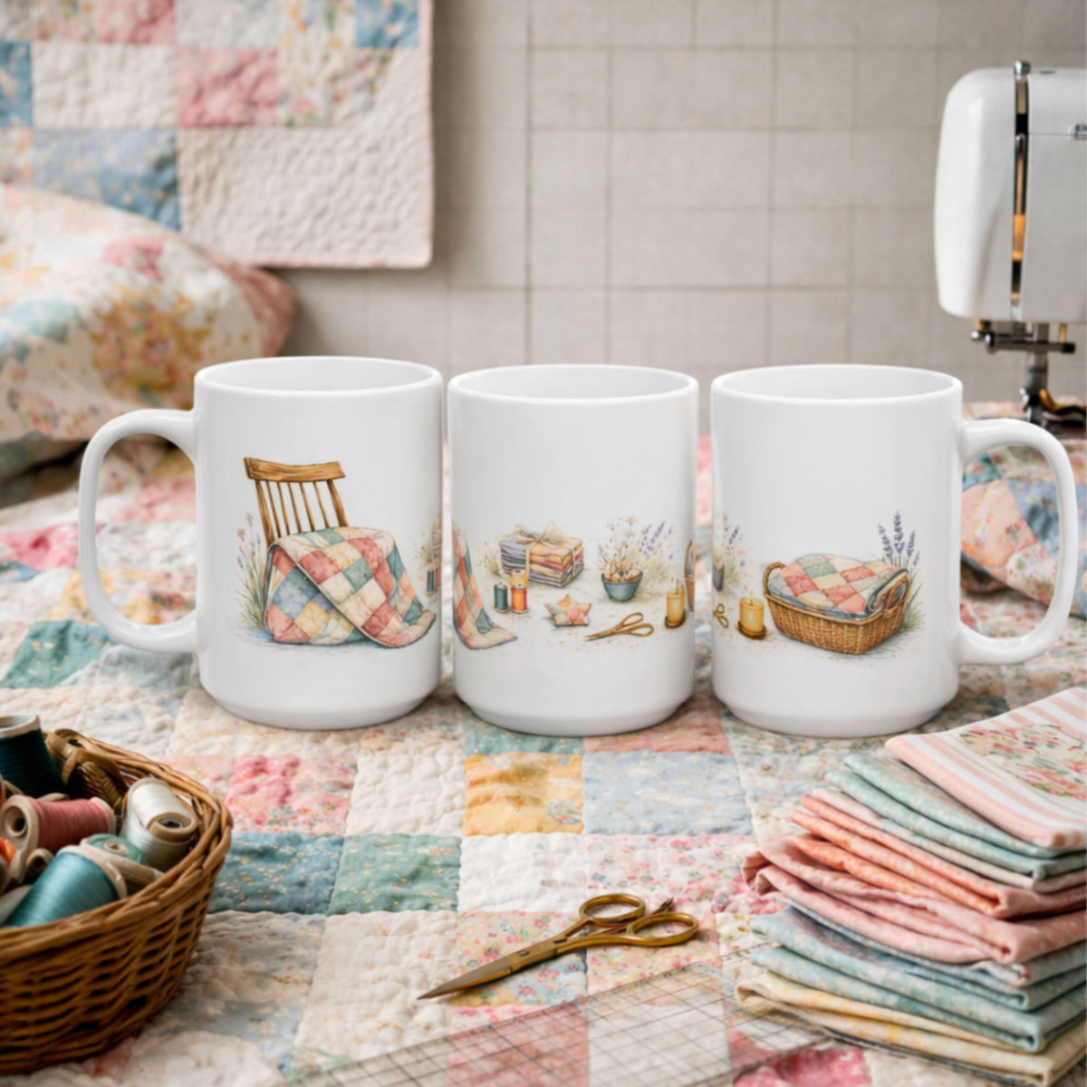 Quilting Chair White 15oz Ceramic Mug