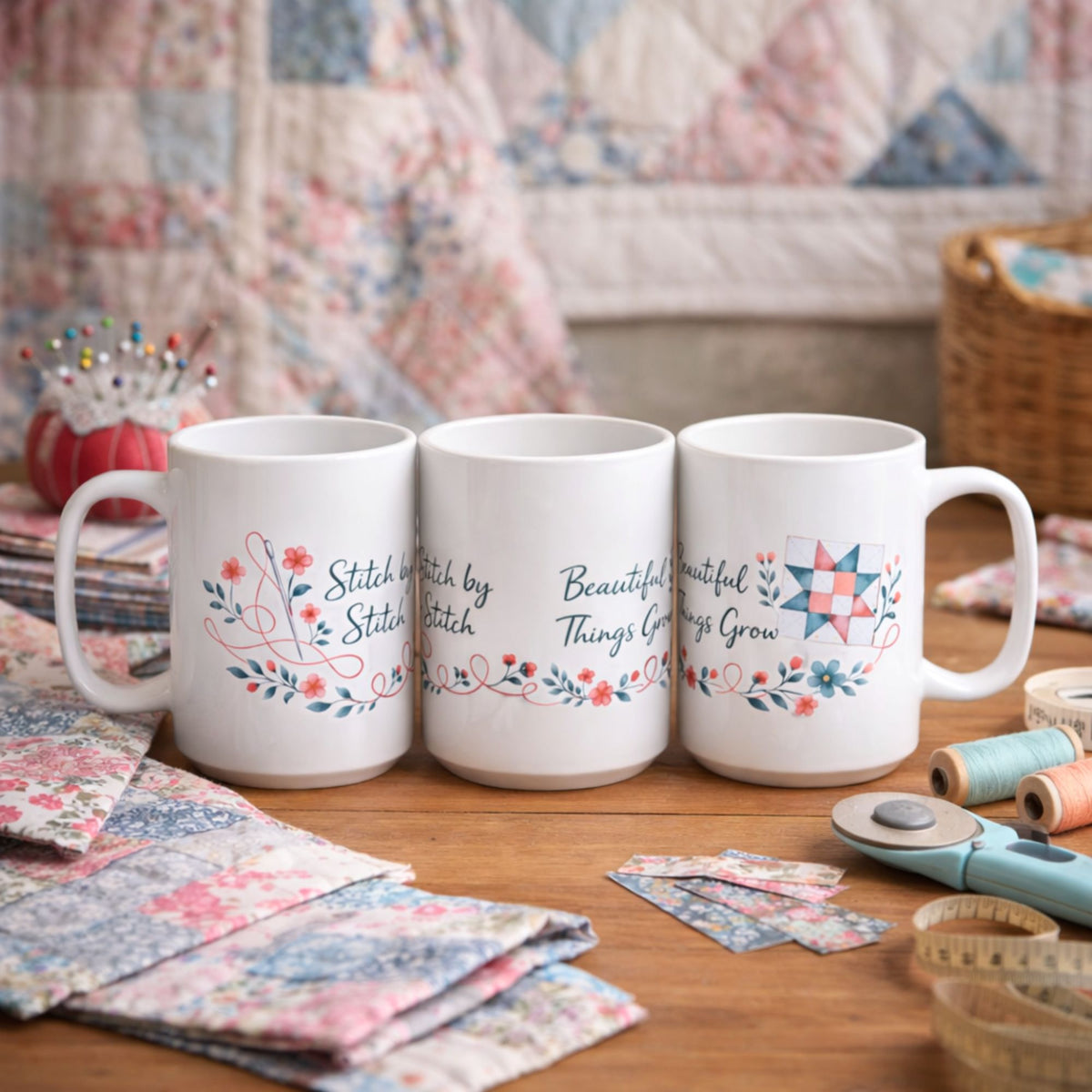 Stitch by Stitch White 15oz Ceramic Mug