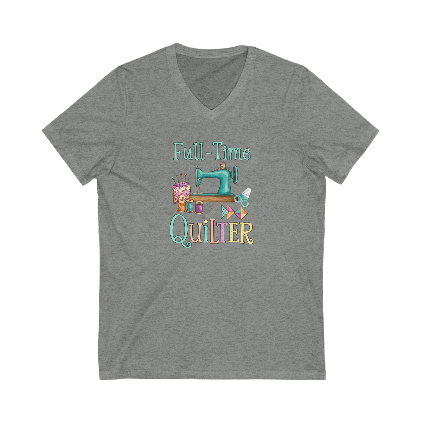 Gray t-shirt with 'Full-Time Quilter' design featuring a sewing machine and quilt on a white background