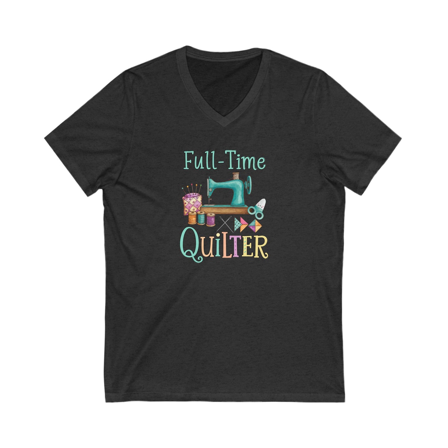 Dark Grey t-shirt with 'Full-Time Quilter' text and sewing machine graphic on a white background