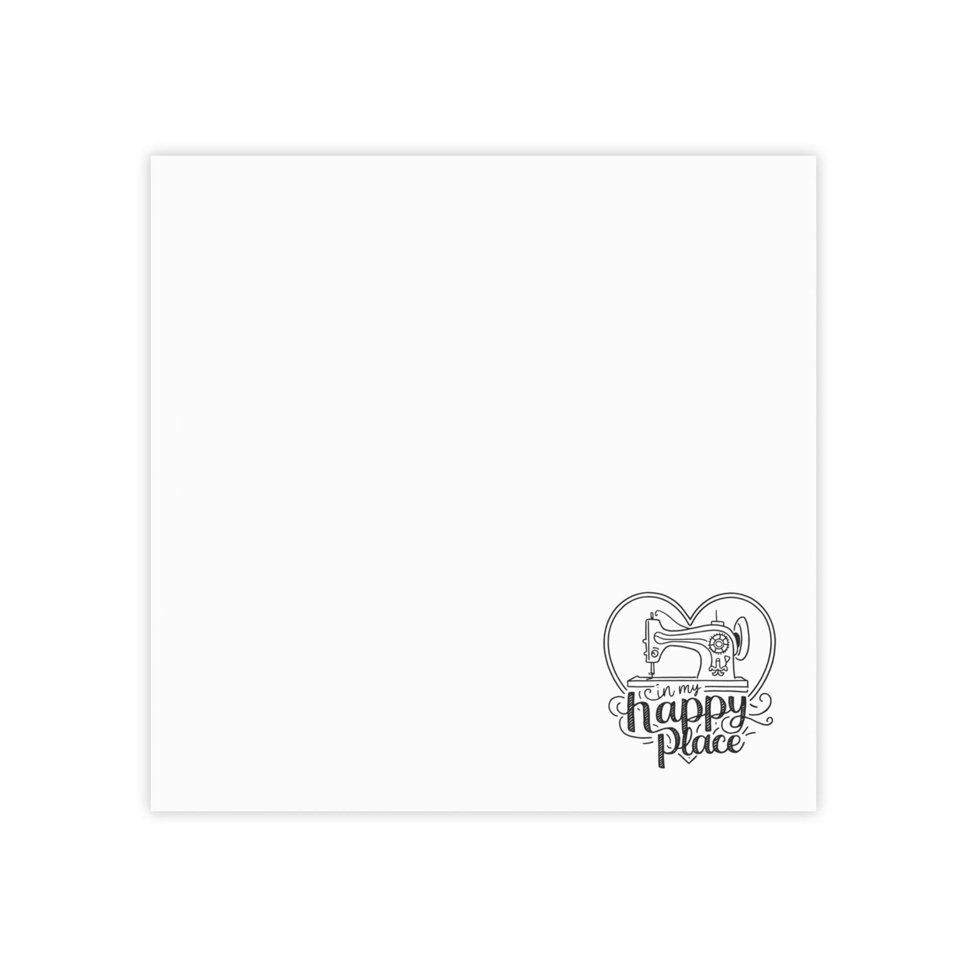 Funny Quilting notepads with a delightful quilting theme. Capture your thoughts, ideas, and quilting plans with our "In My Happy Place" Post-it Notes!  Featuring a charming sewing machine illustration inside a heart, these sticky notes bring a touch of joy to your workspace.