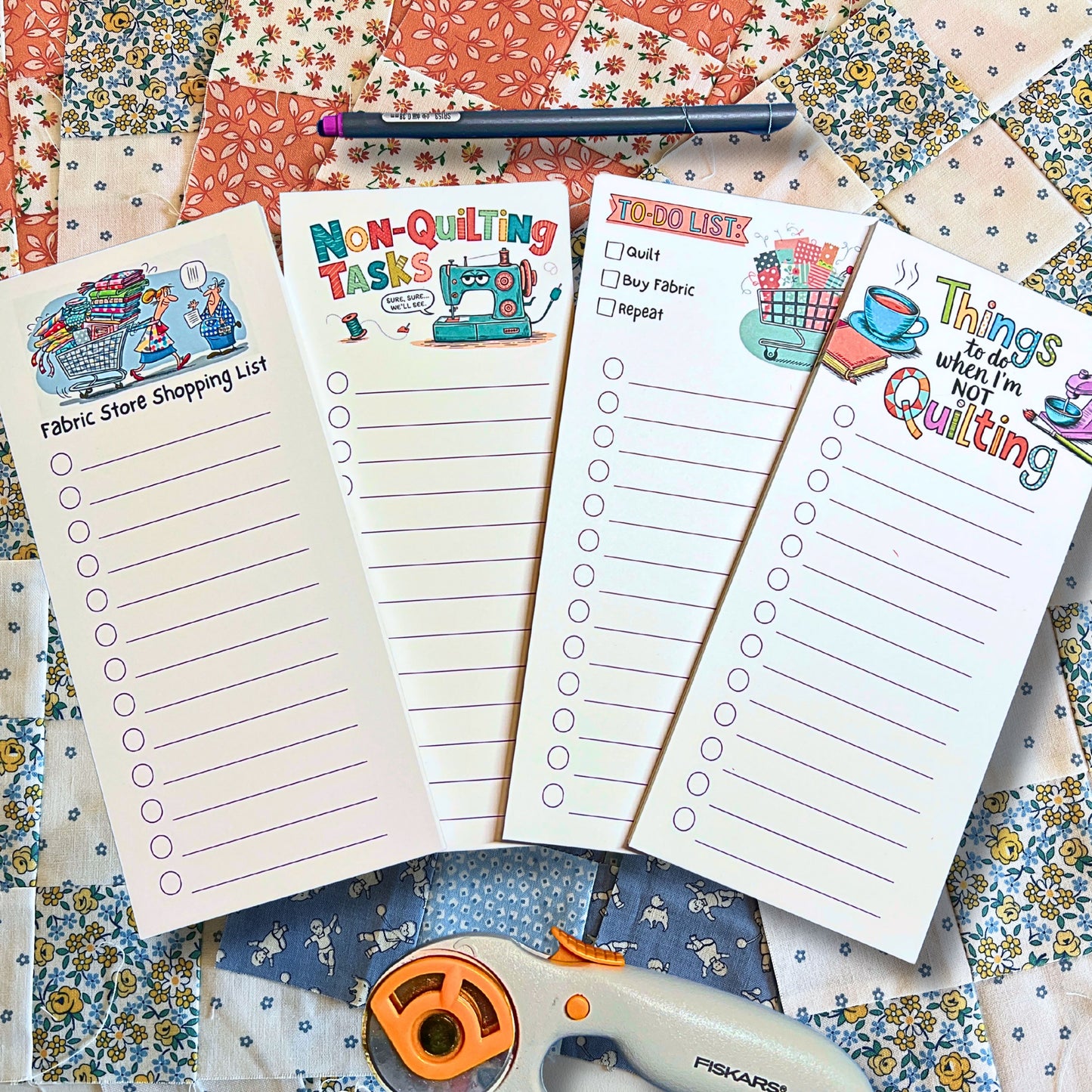 Funny Quilting To-Do List Notepads – 40-Page Slim Pocket-Size Notebooks with Fun Quilty Designs for Quilters