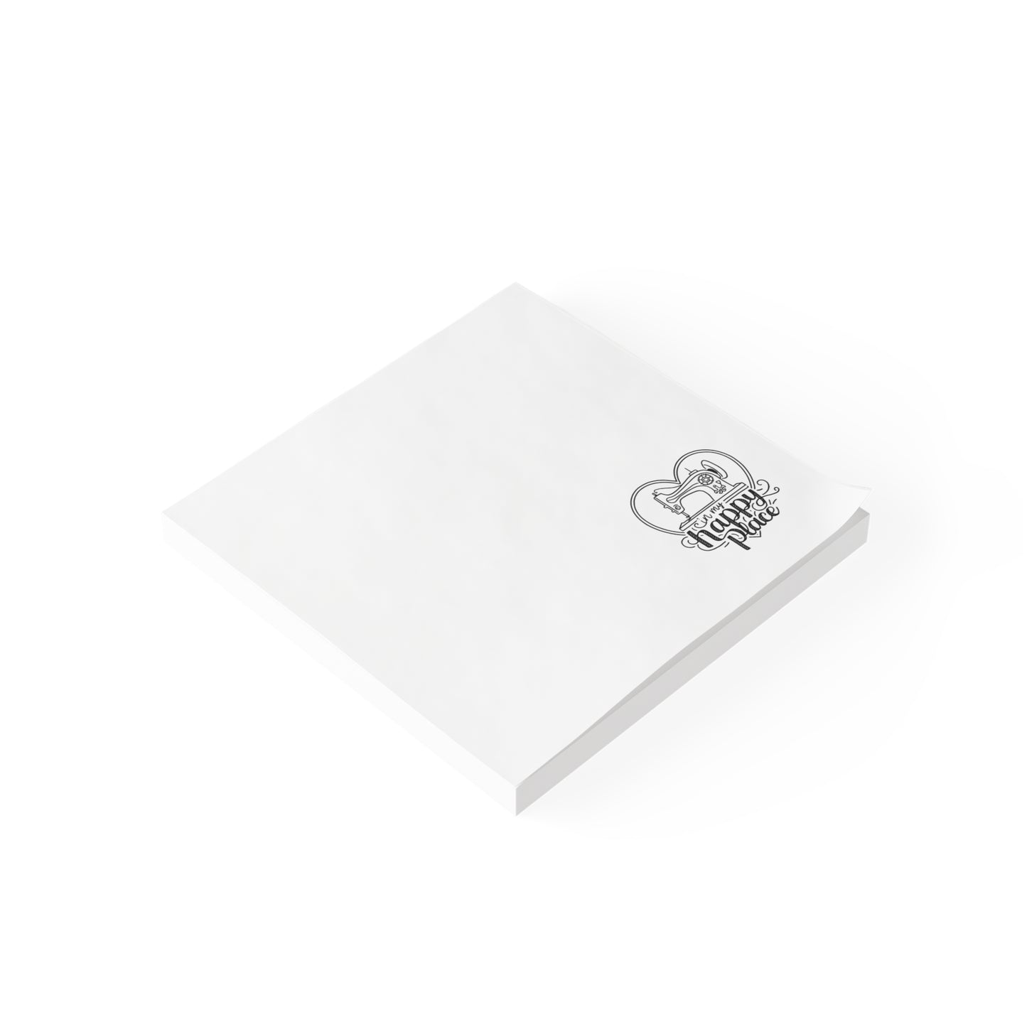 Funny Quilting notepads with a delightful quilting theme. Capture your thoughts, ideas, and quilting plans with our "In My Happy Place" Post-it Notes!  Featuring a charming sewing machine illustration inside a heart, these sticky notes bring a touch of joy to your workspace.