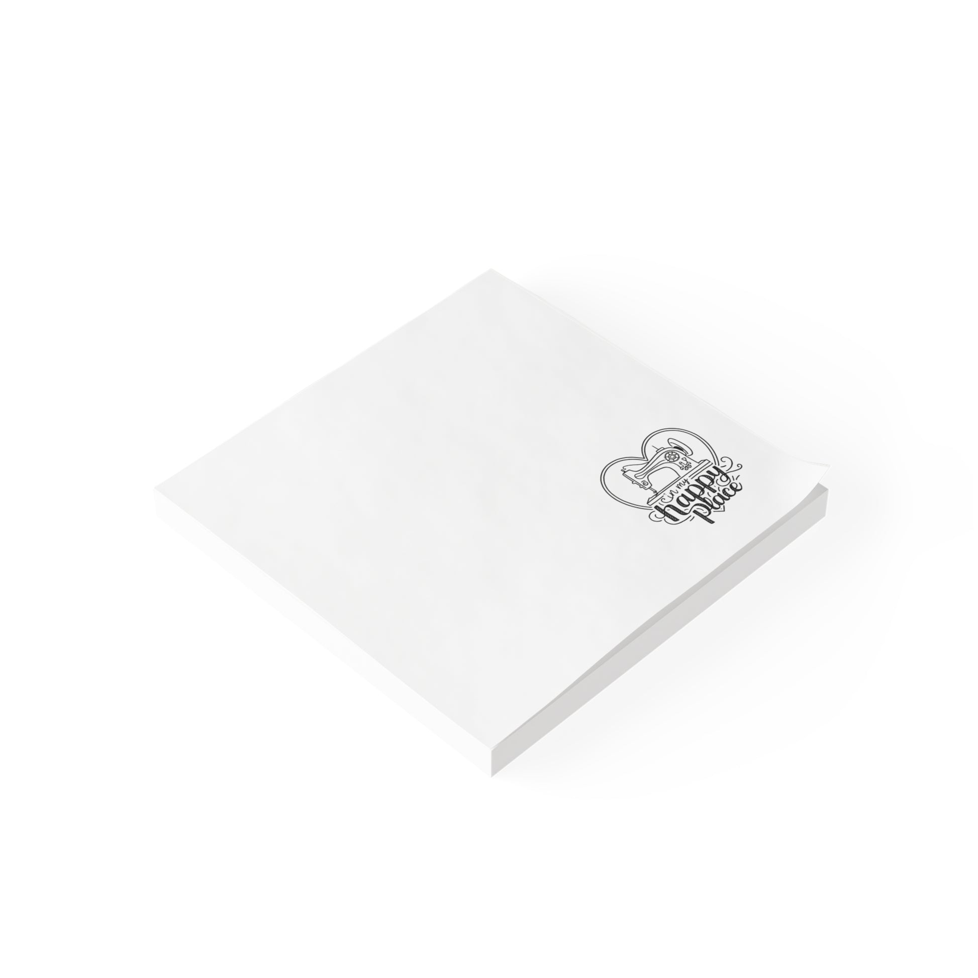 Funny Quilting notepads with a delightful quilting theme. Capture your thoughts, ideas, and quilting plans with our "In My Happy Place" Post-it Notes!  Featuring a charming sewing machine illustration inside a heart, these sticky notes bring a touch of joy to your workspace.