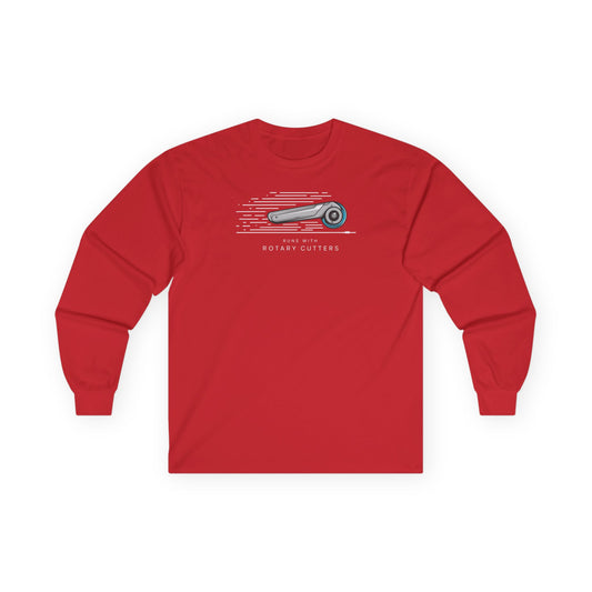 Runs with Rotary Cutters Long-Sleeve Tee – Fun Quilting Humor