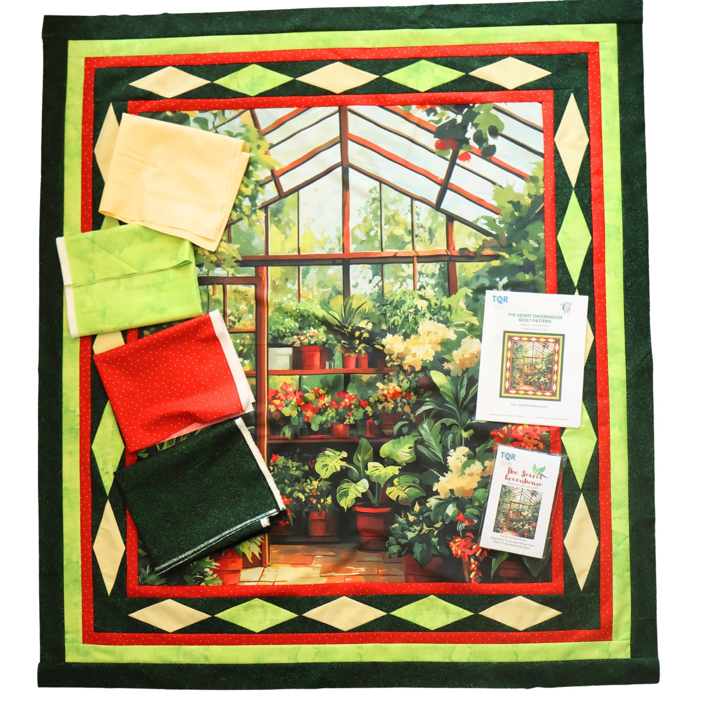 The Secret Greenhouse Quilt Kit – Includes Panel, Coordinated Fabric, Pattern & Foundation Paper Templates