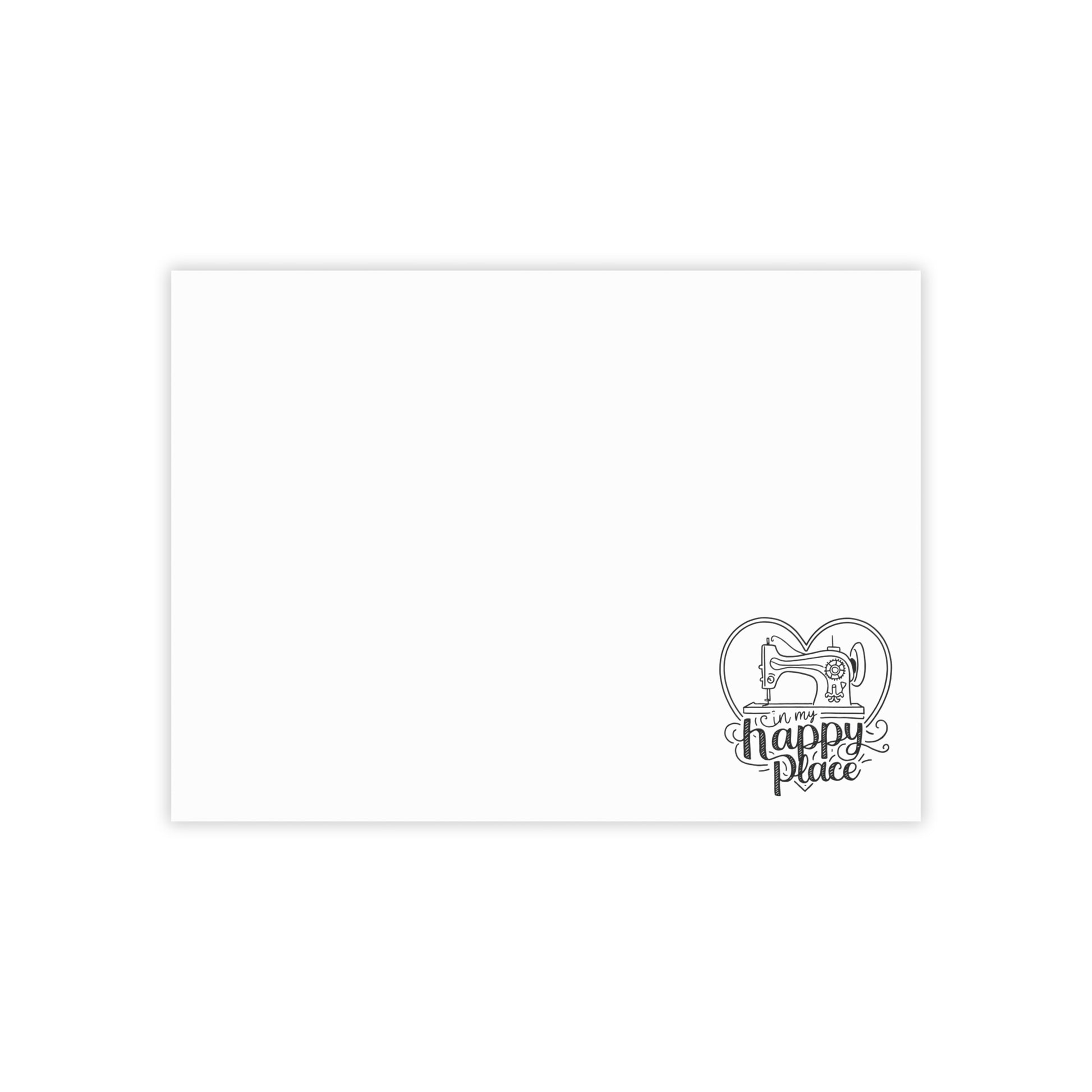 Funny Quilting notepads with a delightful quilting theme. Capture your thoughts, ideas, and quilting plans with our "In My Happy Place" Post-it Notes!  Featuring a charming sewing machine illustration inside a heart, these sticky notes bring a touch of joy to your workspace.
