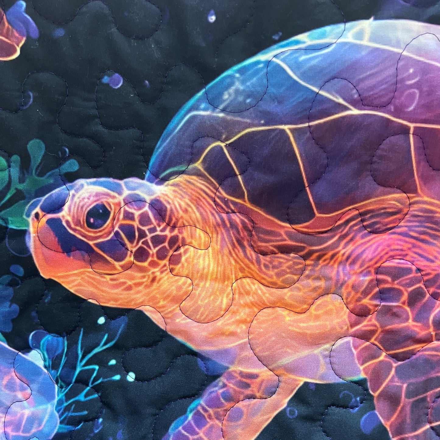 Sea Turtle Glow Quilt Panel – 100% Cotton | 36" x 42"