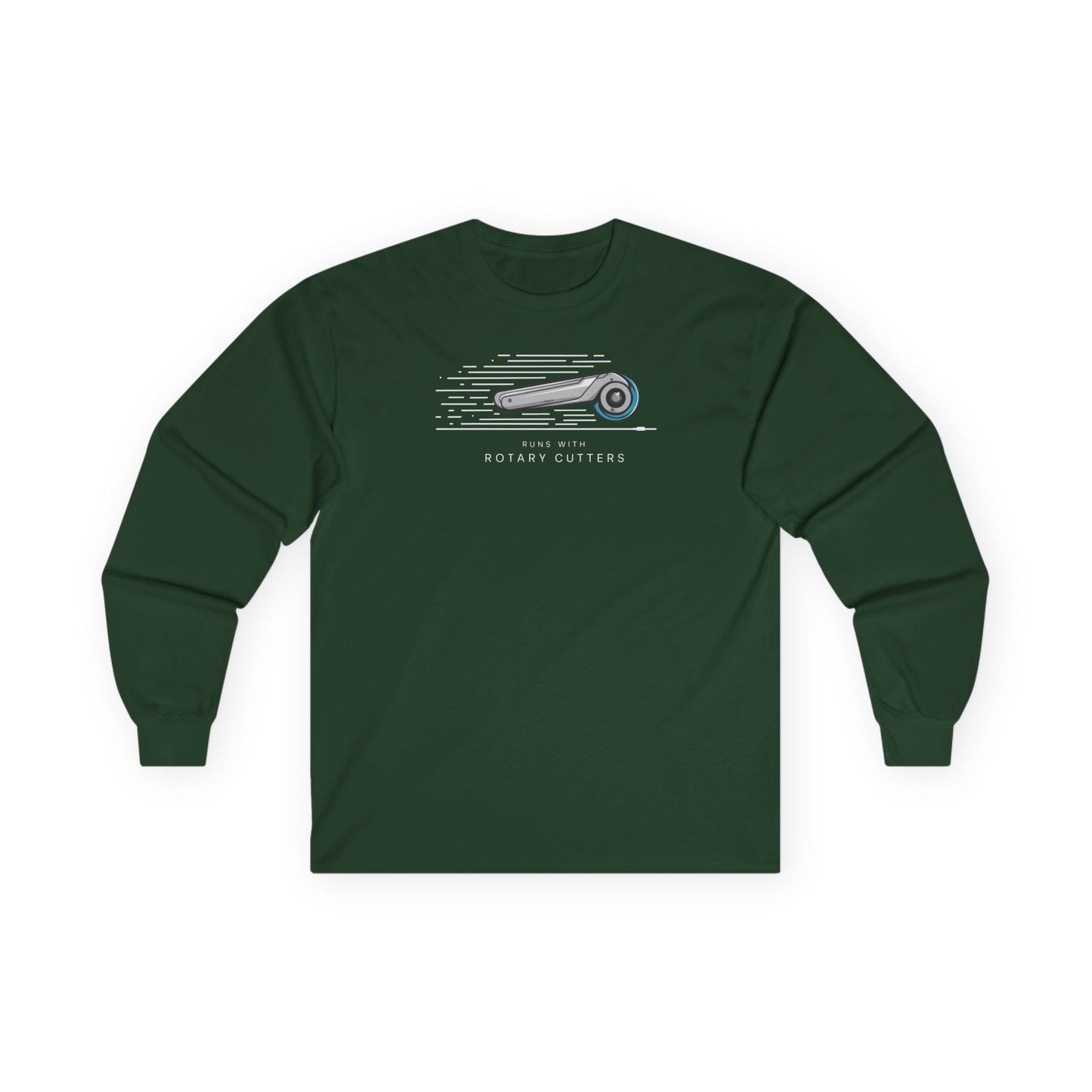Runs with Rotary Cutters Long-Sleeve Tee – Fun Quilting Humor