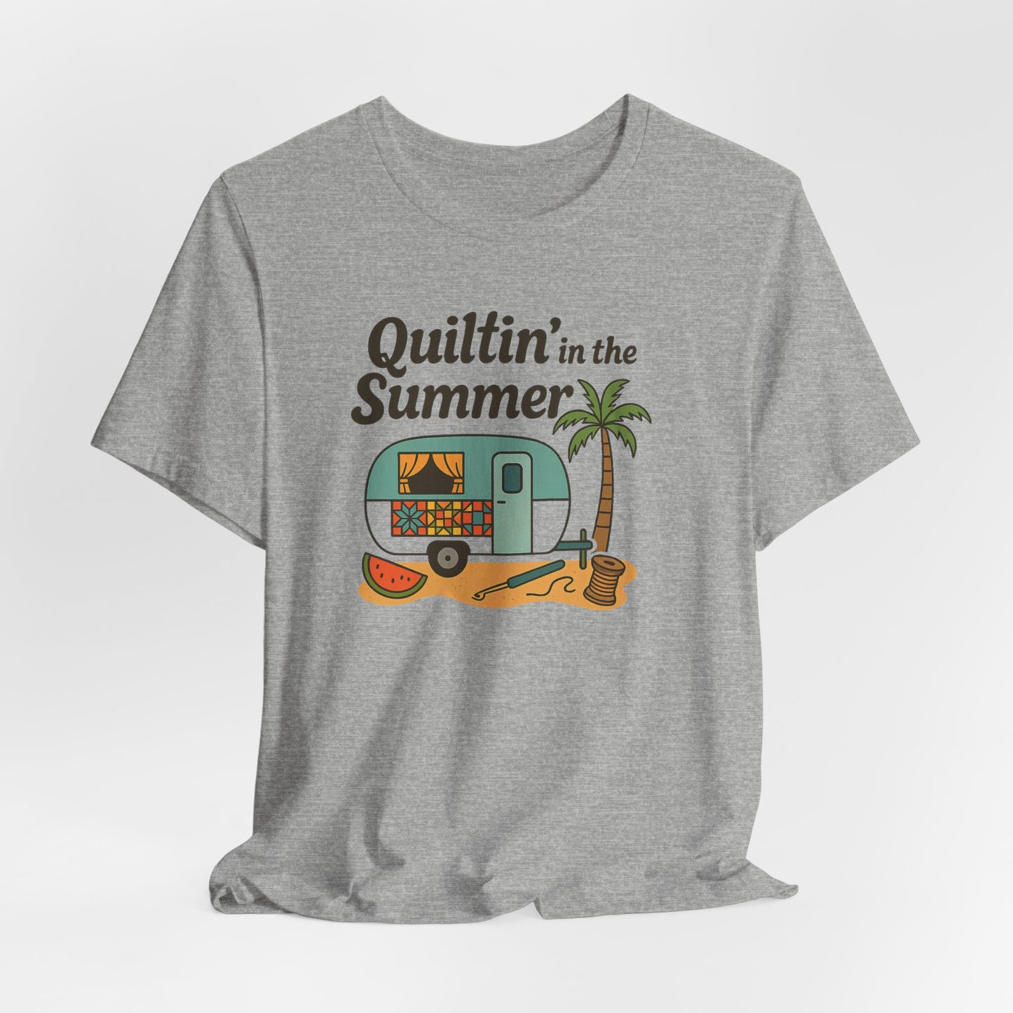 Quiltin’ in the Summer T-Shirt – Funny Quilting Camper Tee for Summer Stitchers