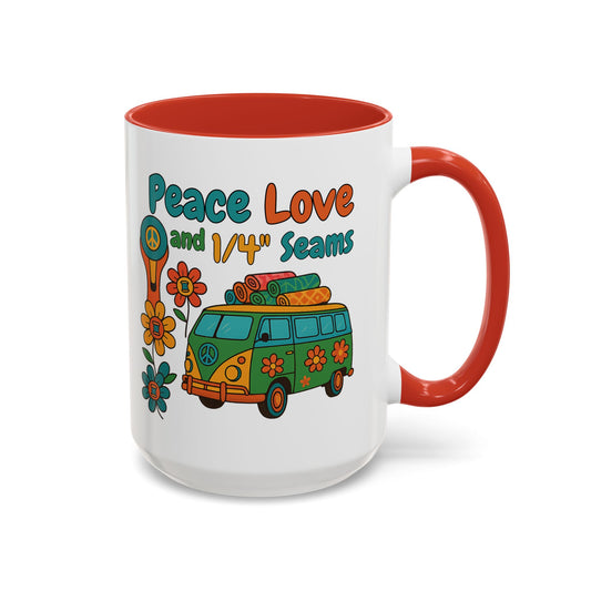 Peace Love and 1/4" Seams – Groovy Quilting Ceramic Mug for Retro Stitchers