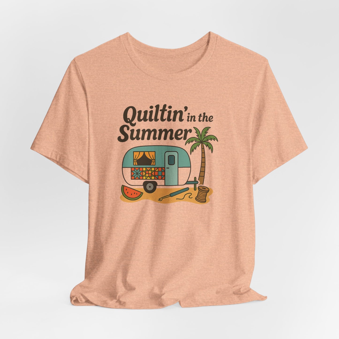 Quiltin’ in the Summer T-Shirt – Funny Quilting Camper Tee for Summer Stitchers