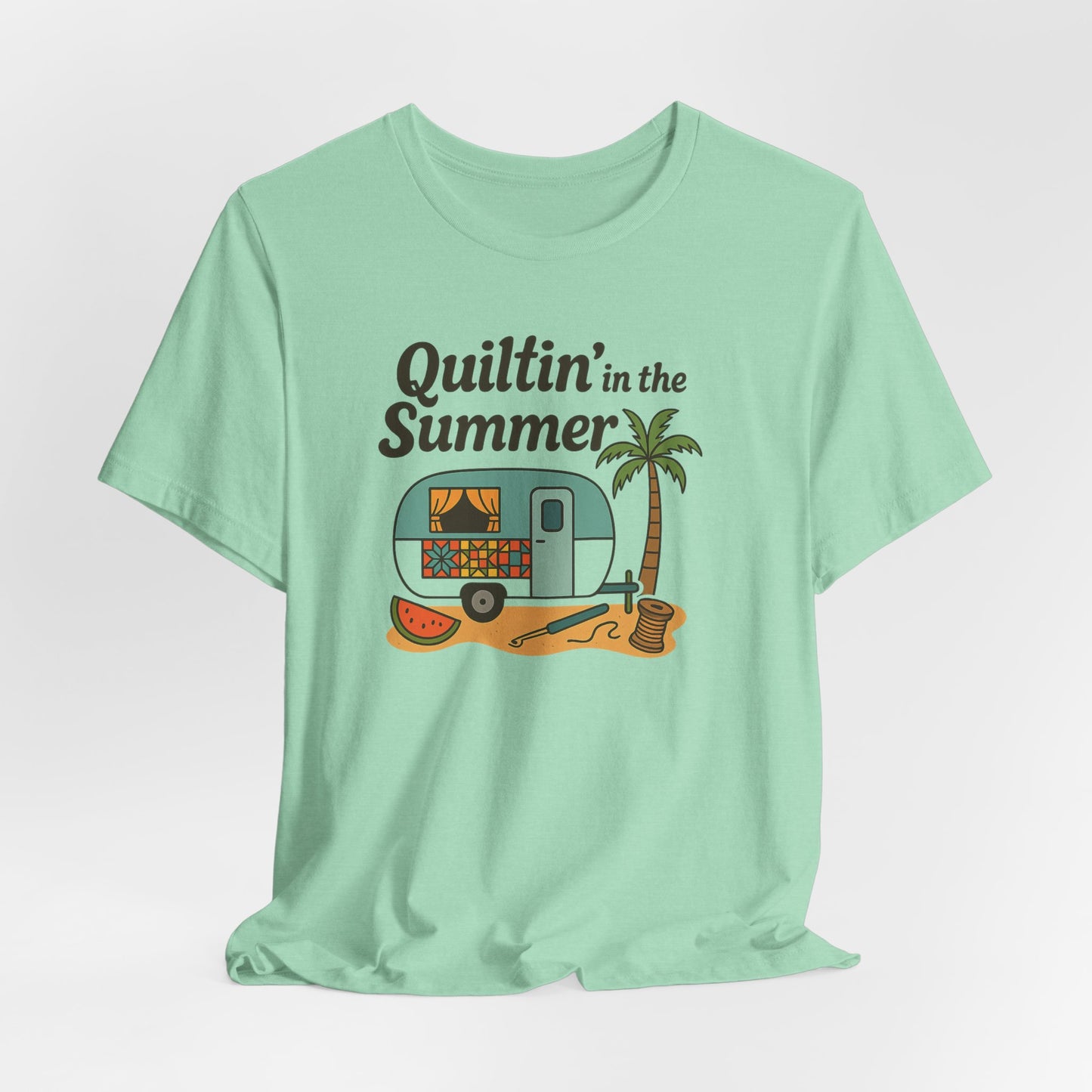 Quiltin’ in the Summer T-Shirt – Funny Quilting Camper Tee for Summer Stitchers