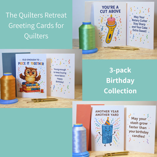 Birthday Card Set for Quilters – 3-Pack Funny Quilting Greeting Cards