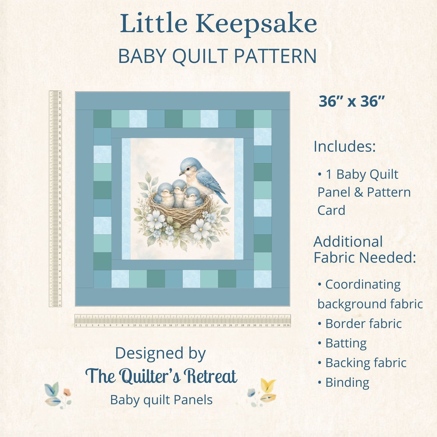 Bluebird Nest Baby Quilt Panel + Pattern