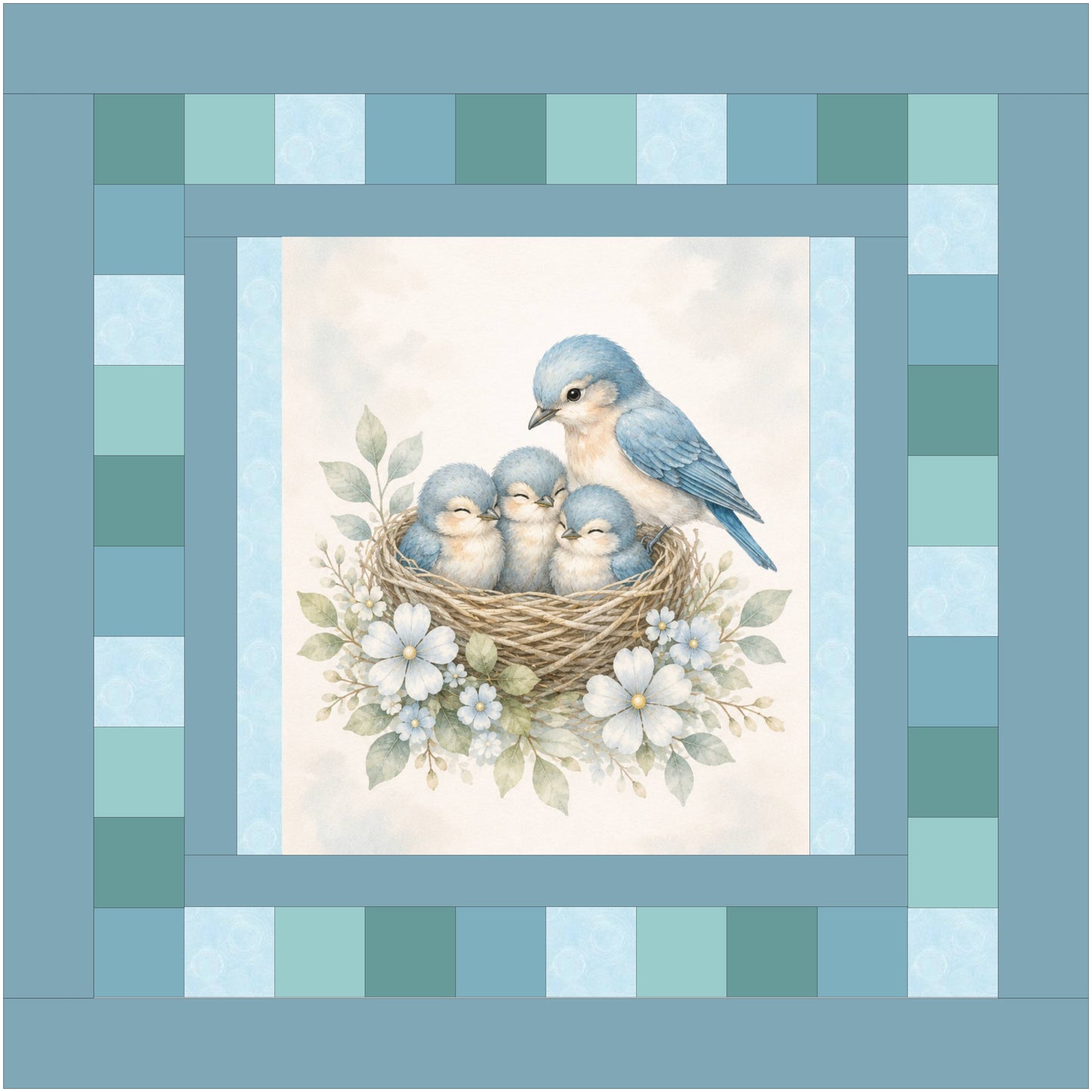 Bluebird Nest Baby Quilt Panel + Pattern