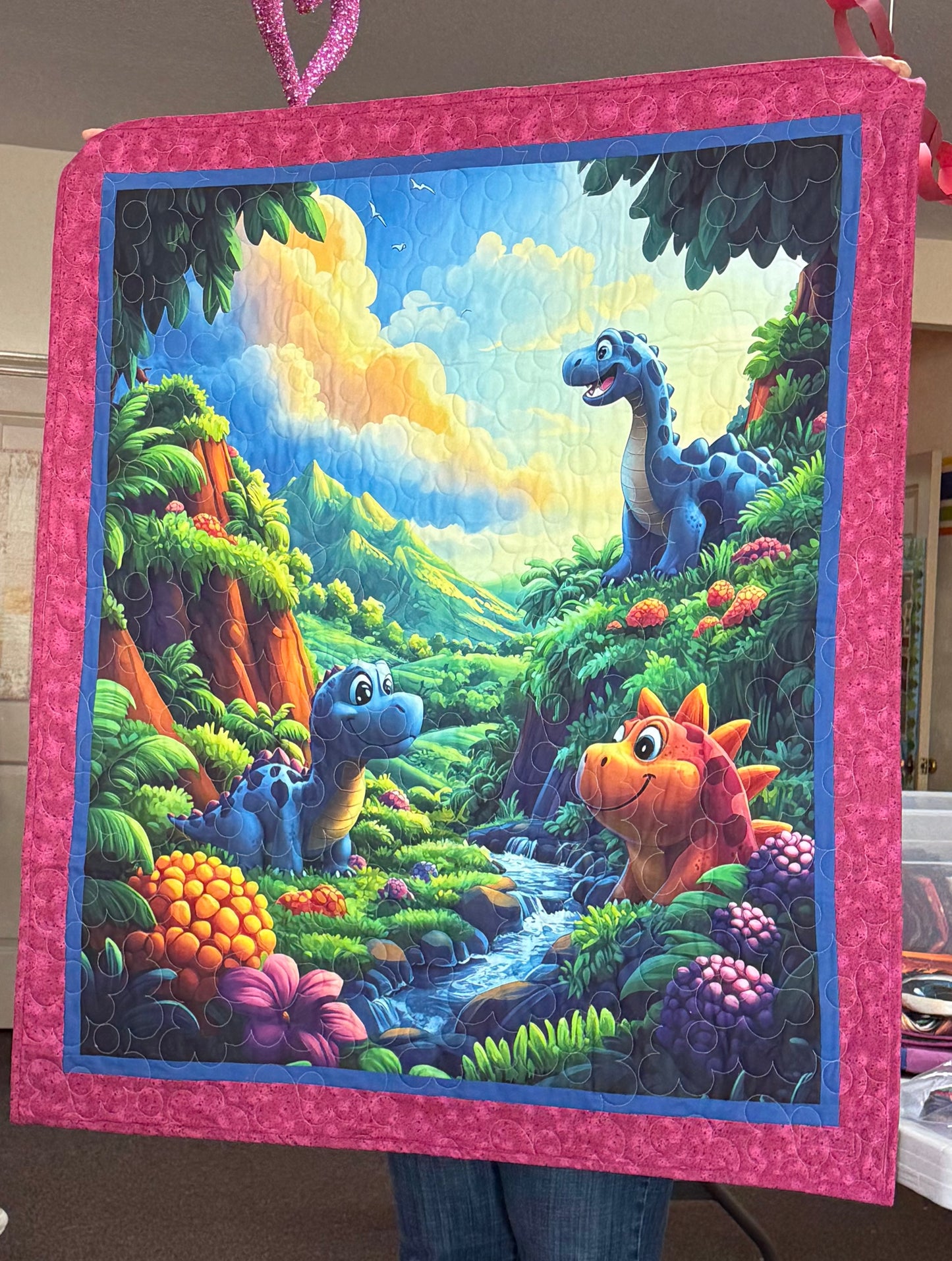 We Love Dinosaurs Quilt Panel – 36"x42" Colorful Fabric for Kids Quilts, Dinosaur Nursery Decor, Baby & Toddler Bedding