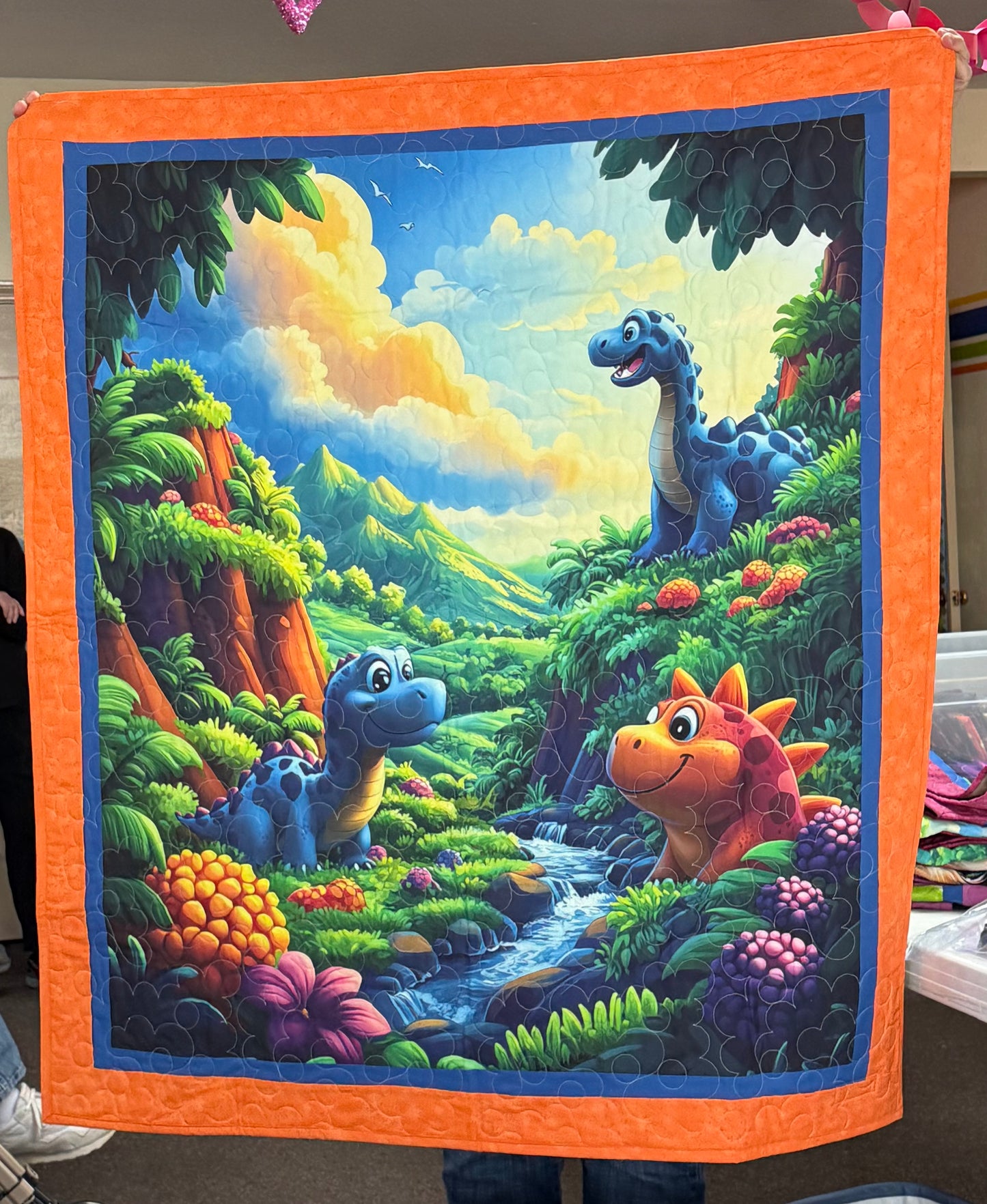We Love Dinosaurs Quilt Panel – 36"x42" Colorful Fabric for Kids Quilts, Dinosaur Nursery Decor, Baby & Toddler Bedding