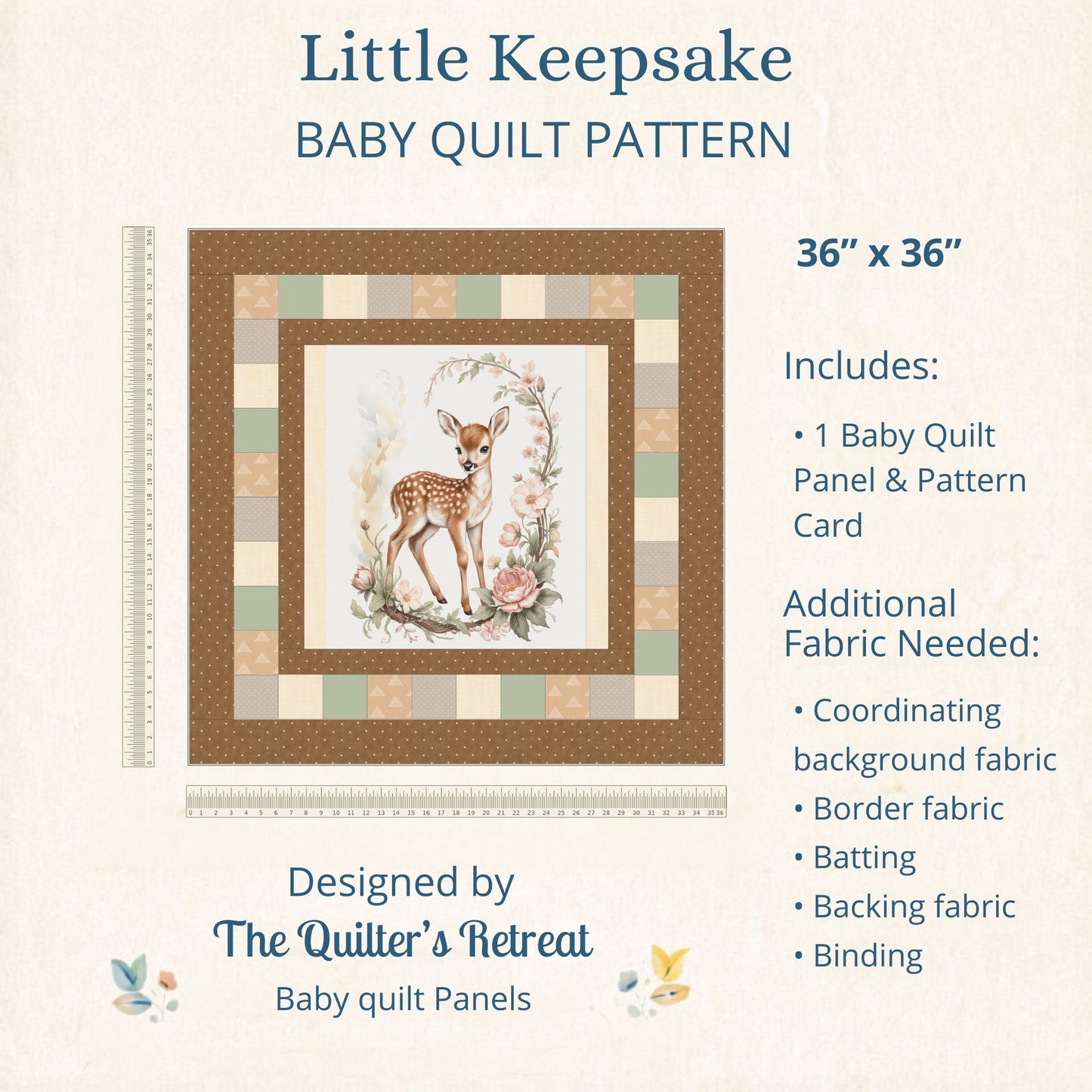 Floral Fawn Baby Quilt Panel + Pattern