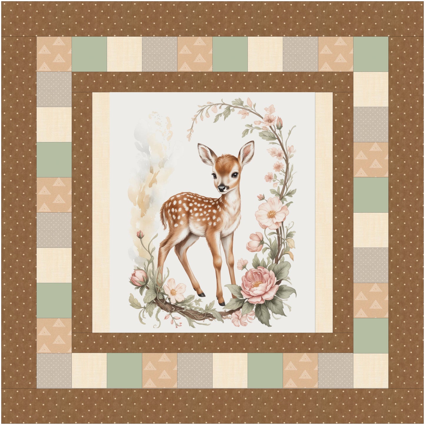 Floral Fawn Baby Quilt Panel + Pattern