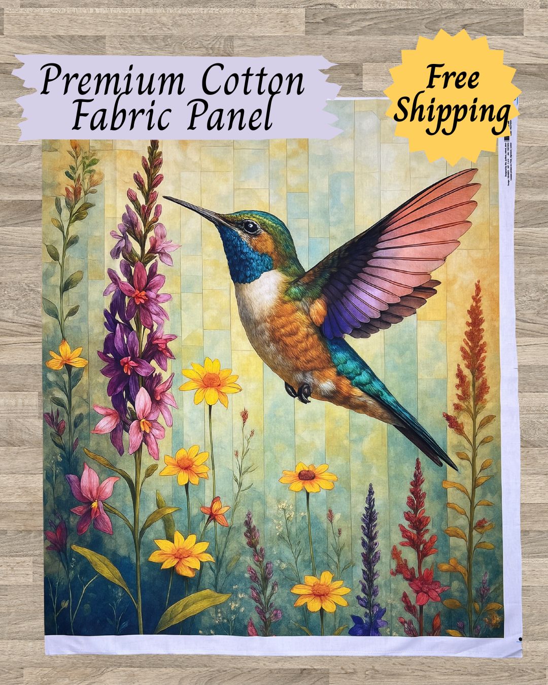 Hummingbird Garden Quilt Panel – Vibrant Floral & Bird Design | 100% Cotton (36" x 42")
