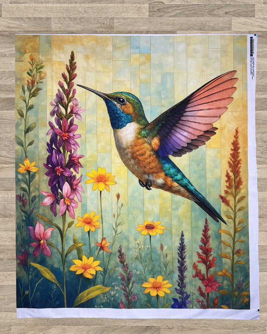 Hummingbird Garden Quilt Panel – Vibrant Floral & Bird Design | 100% Cotton (36" x 42")
